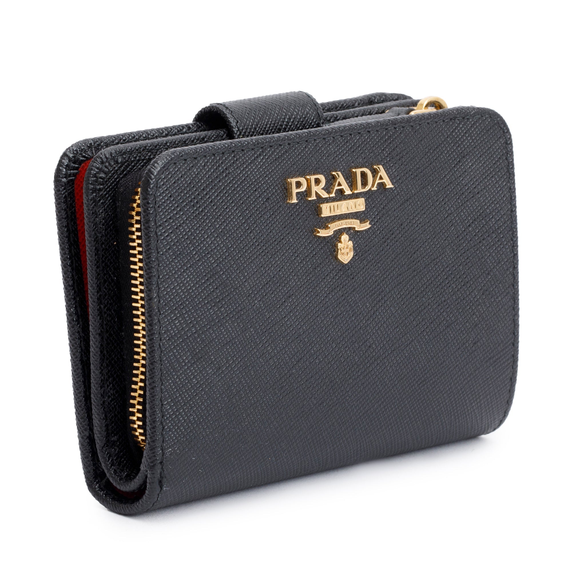 Prada Black Saffiano Metal Compact Wallet w/ Box