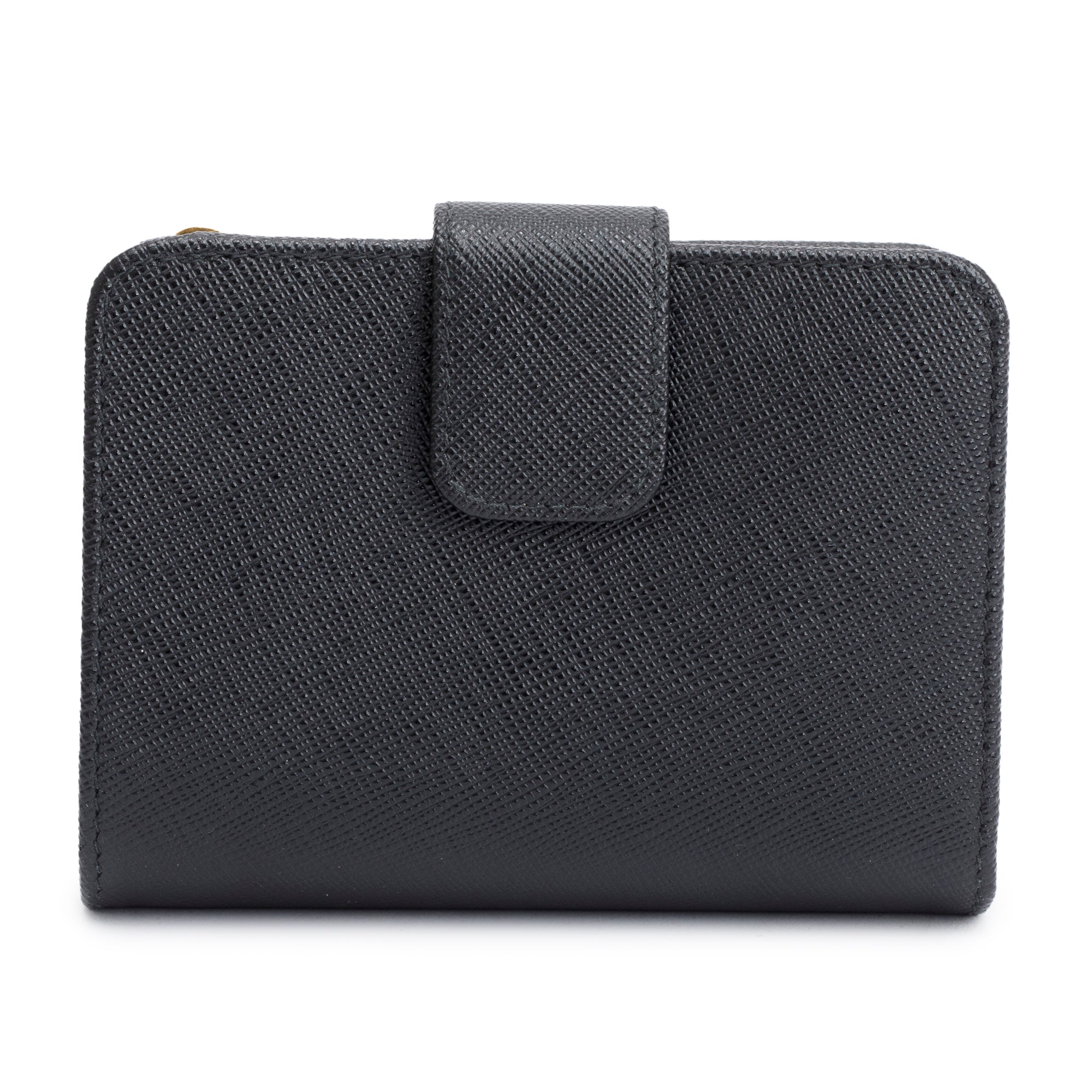 Prada Black Saffiano Metal Compact Wallet w/ Box