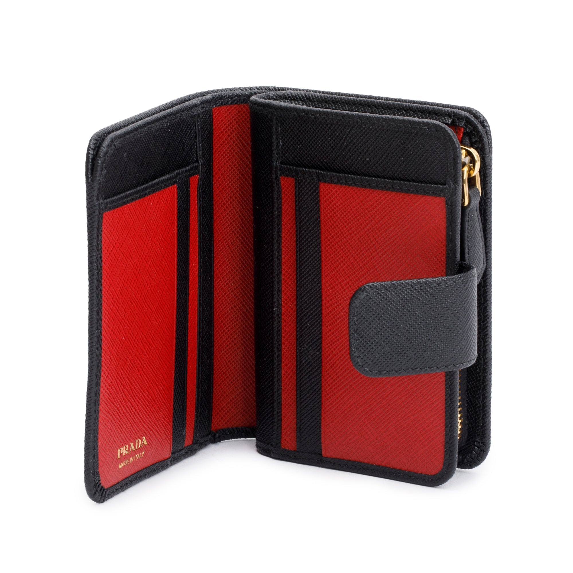 Prada Black Saffiano Metal Compact Wallet w/ Box