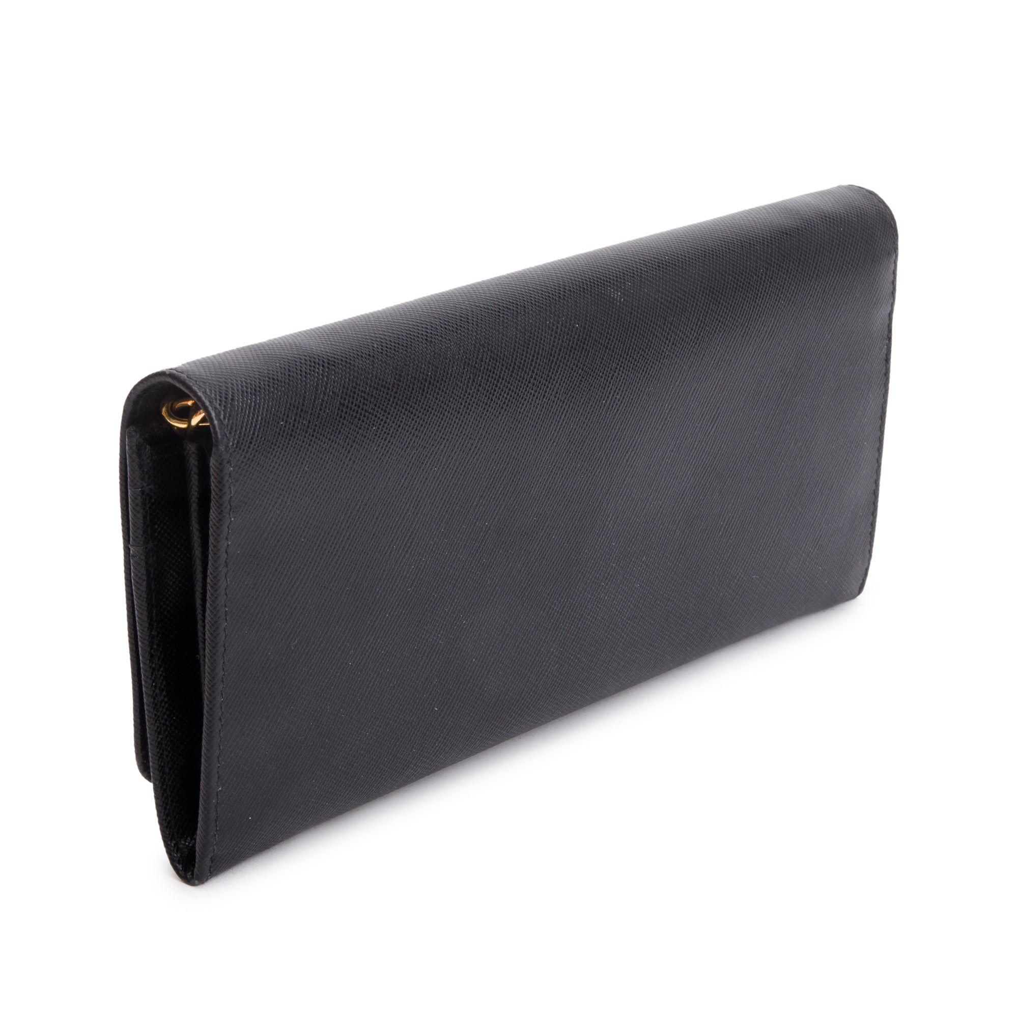 Prada Black Saffiano Metal Continental Wallet on Chain w/ Box