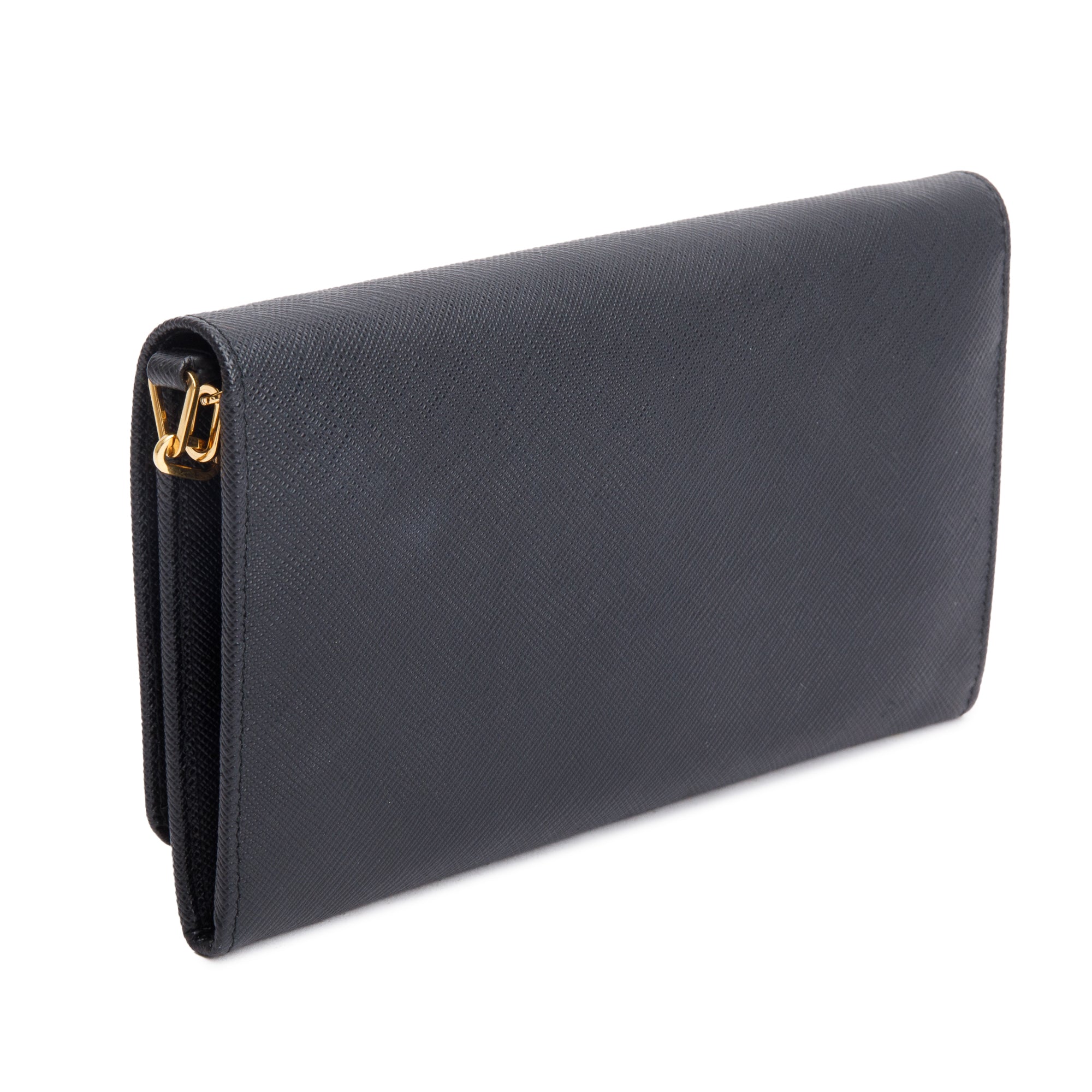 Prada Black Saffiano Metal Continental Wallet on Chain w/ Box & Authenticity Card