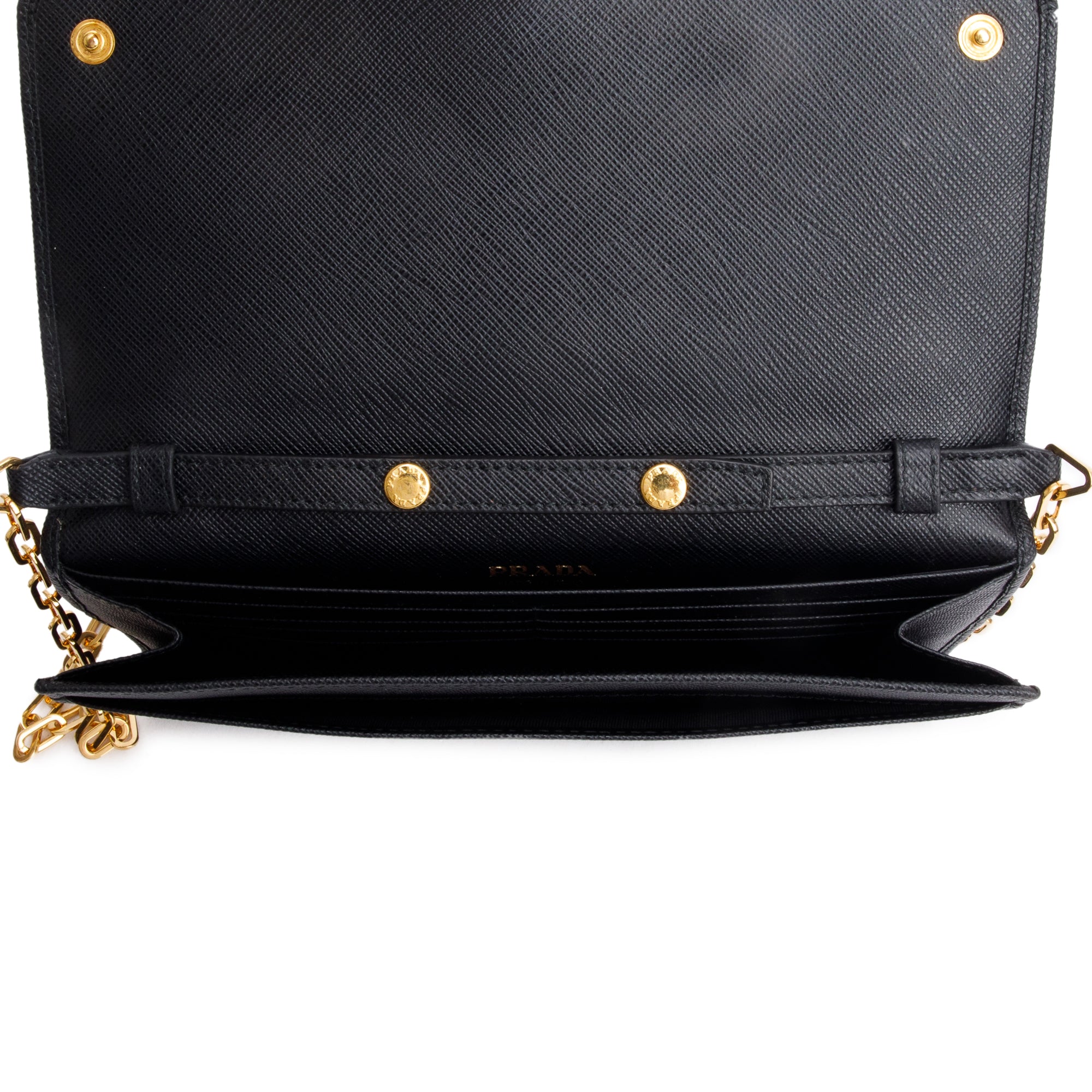 Prada Black Saffiano Metal Continental Wallet on Chain w/ Box & Authenticity Card