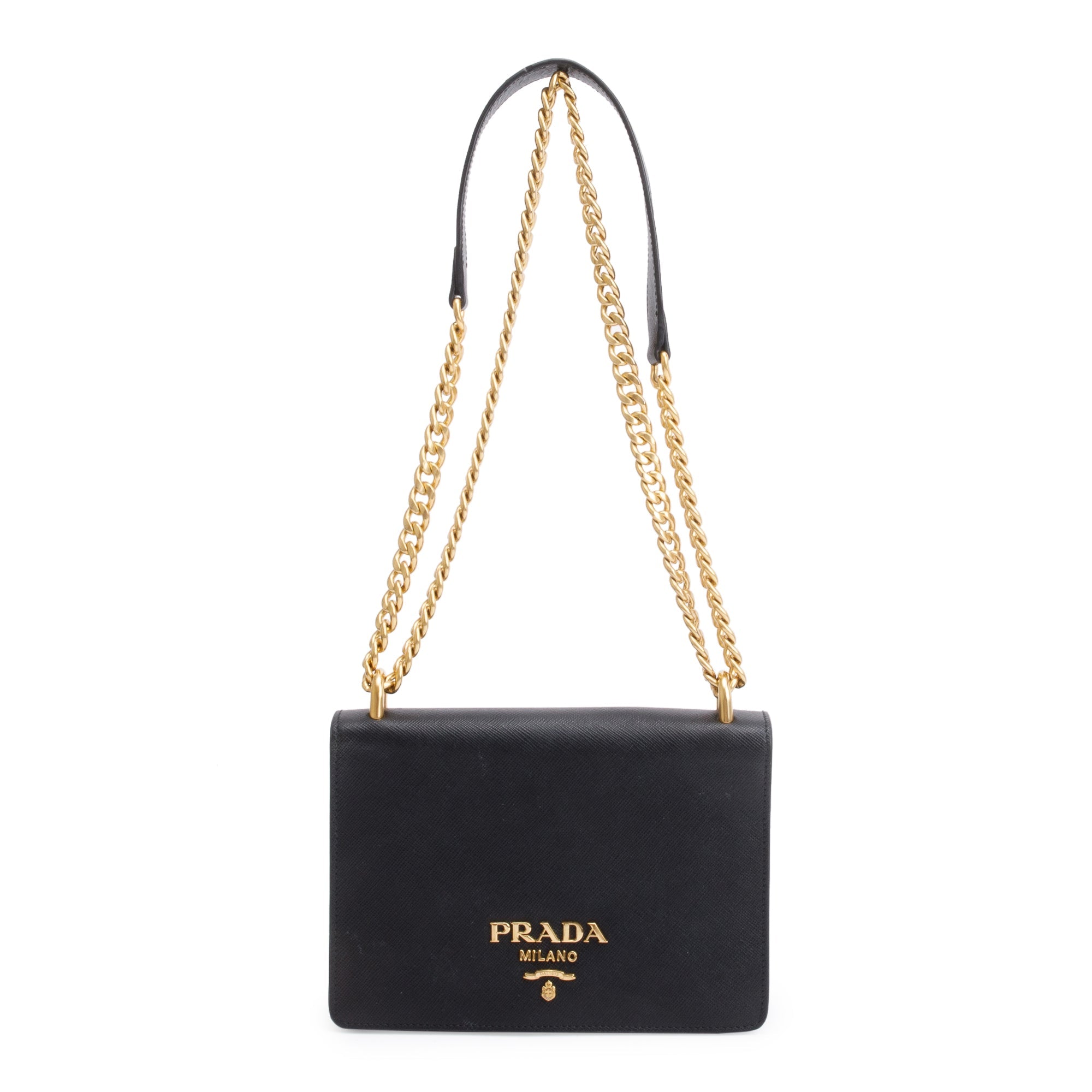 Prada Black Saffiano Soft Calf Leather Chain Crossbody Bag w/ Authenticity Card