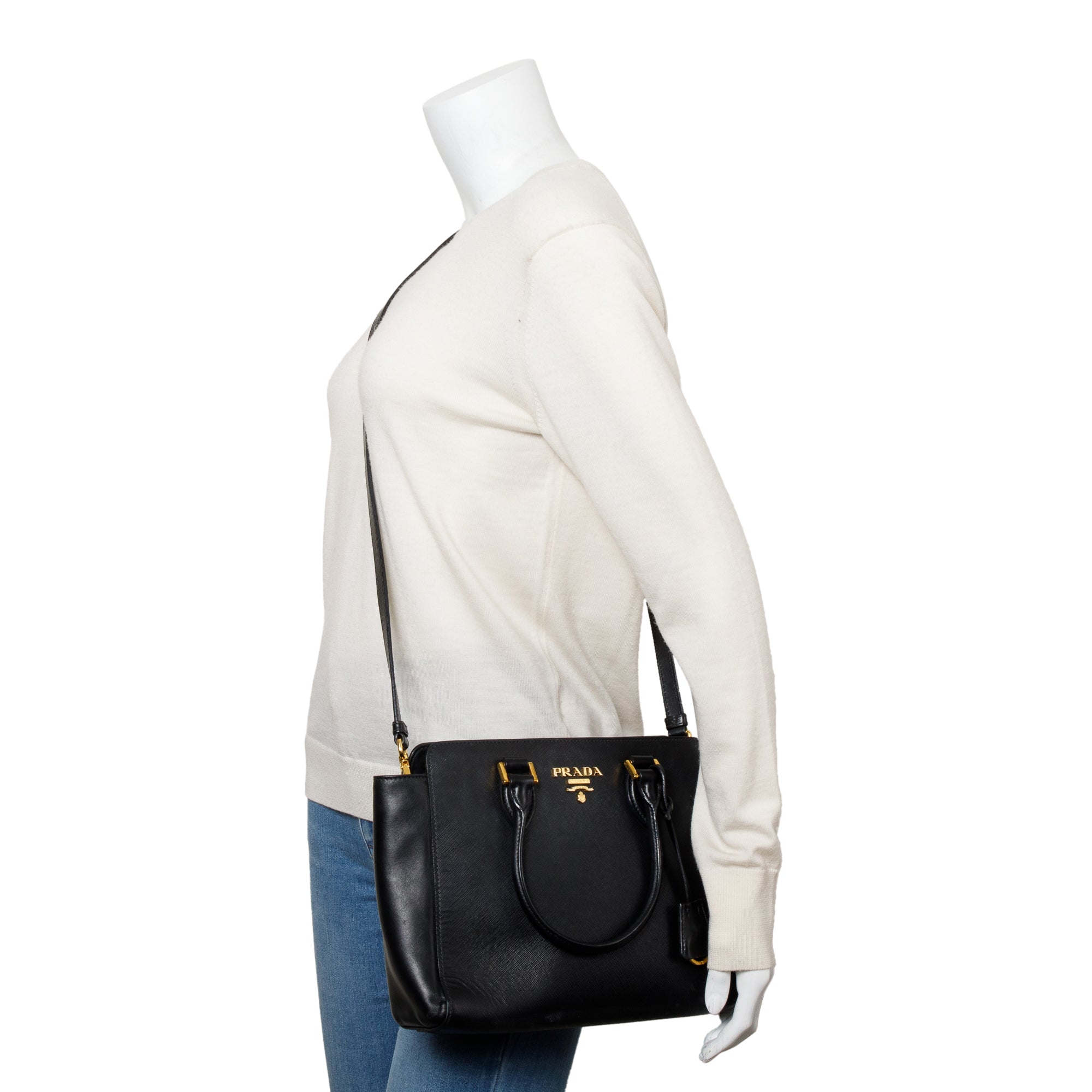 Prada Black Saffiano Soft Calf Leather Tote w/ Strap