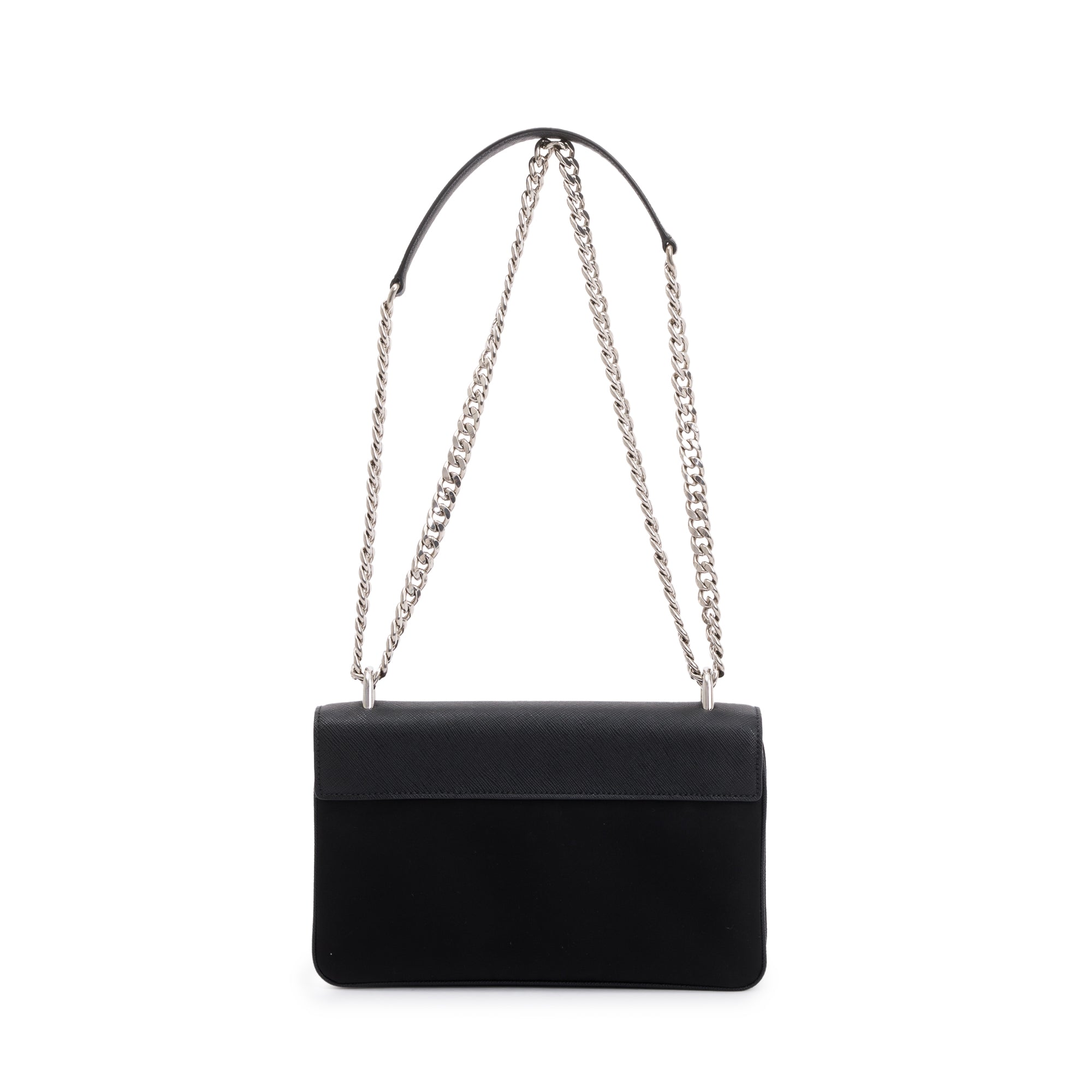 Prada Black Saffiano Tessuto Nylon Flap Chain Shoulder Bag