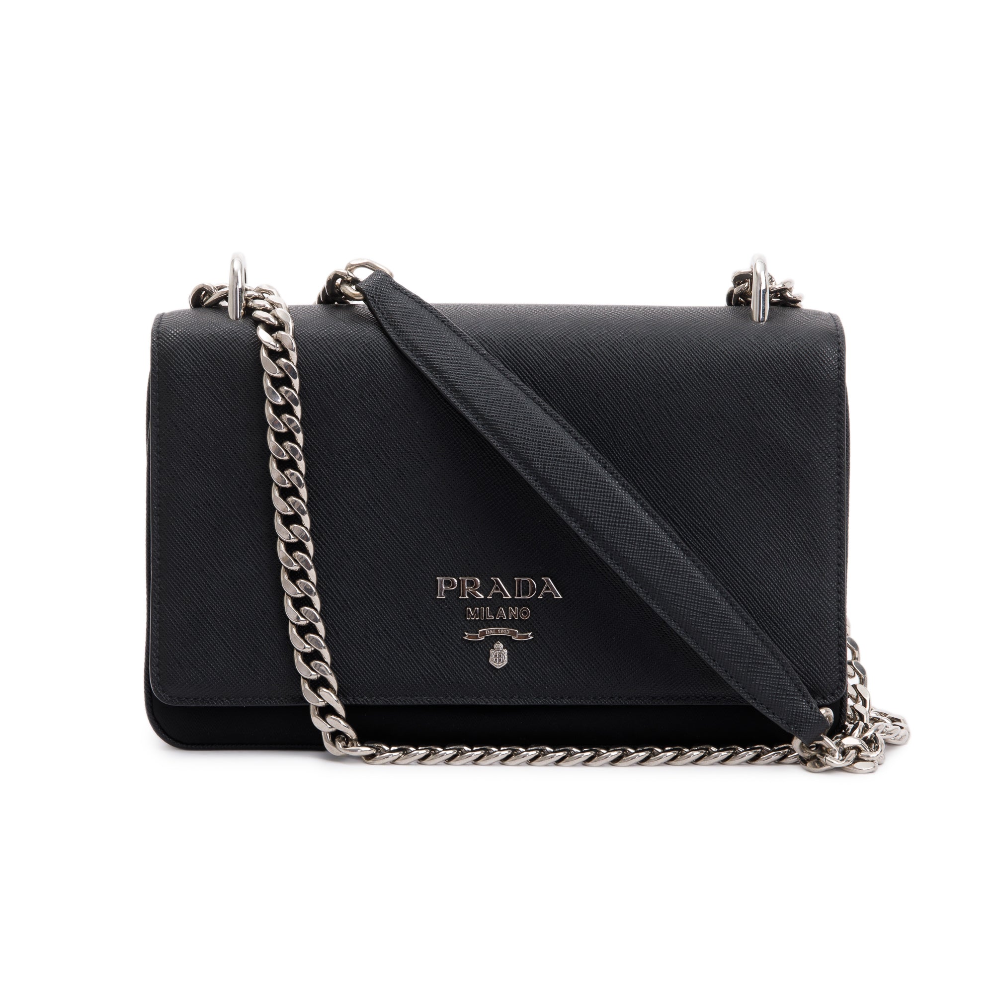 Prada Black Saffiano Tessuto Nylon Flap Chain Shoulder Bag