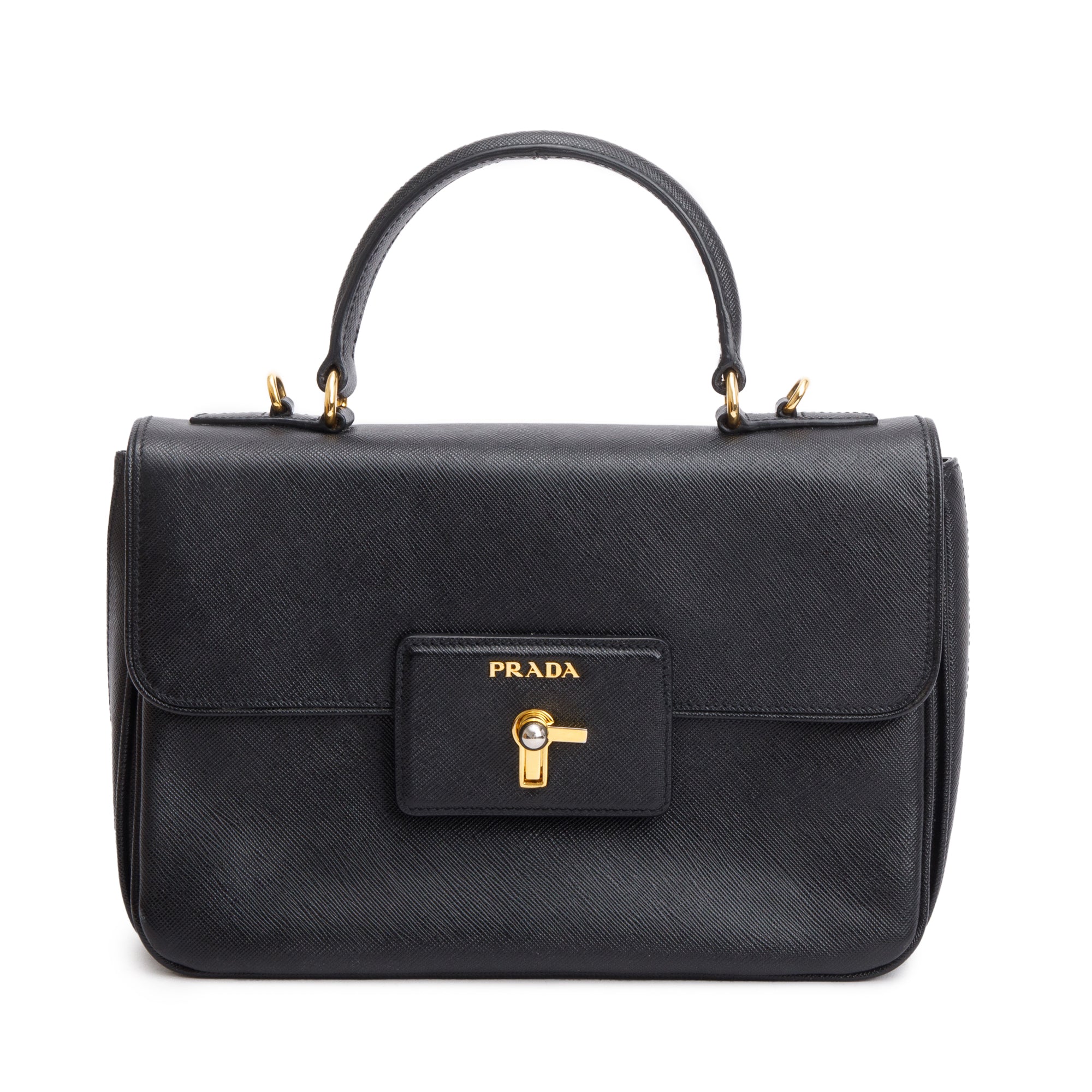 Prada Black Saffiano Top55 Handle Tote w/ Strap