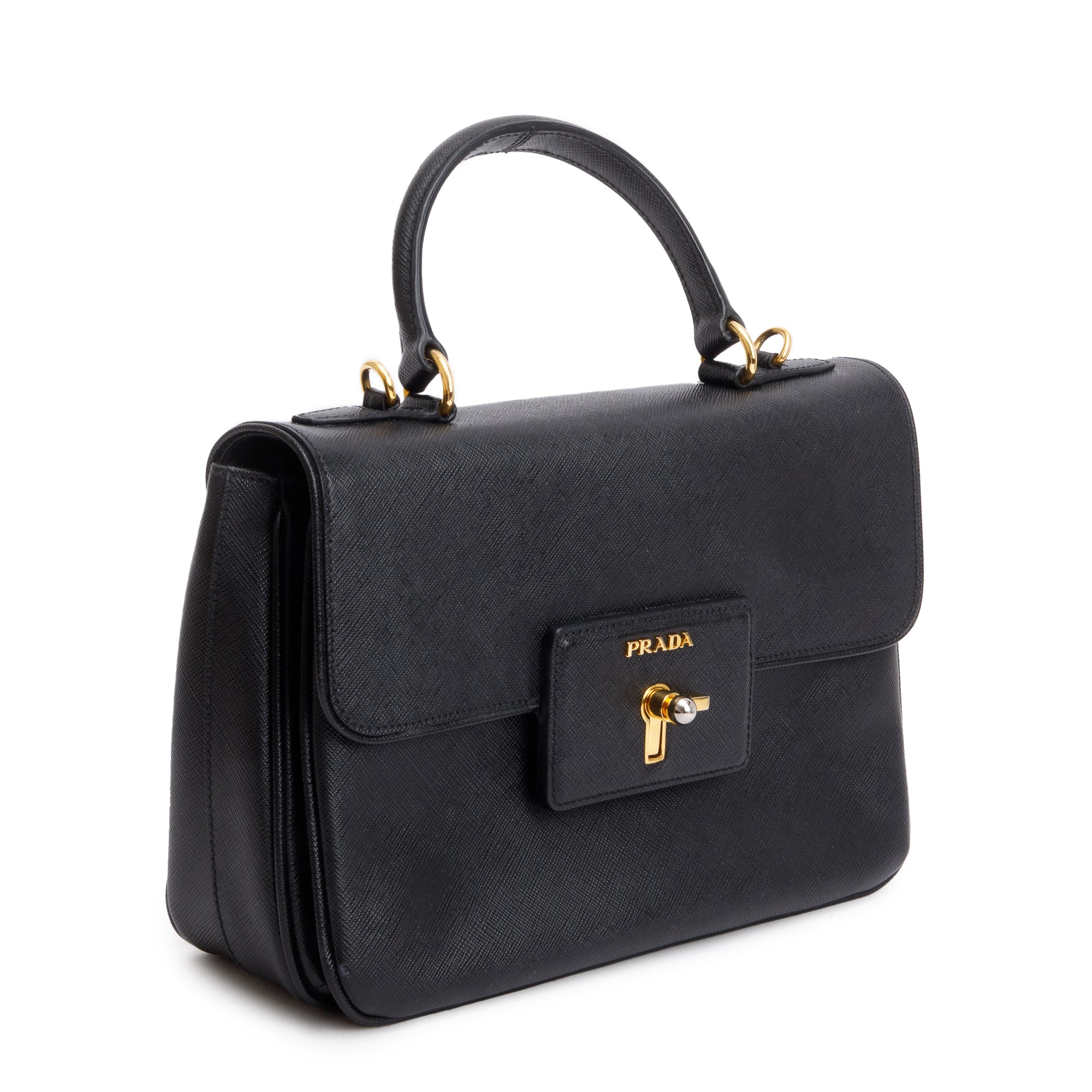 Prada Black Saffiano Top55 Handle Tote w/ Strap