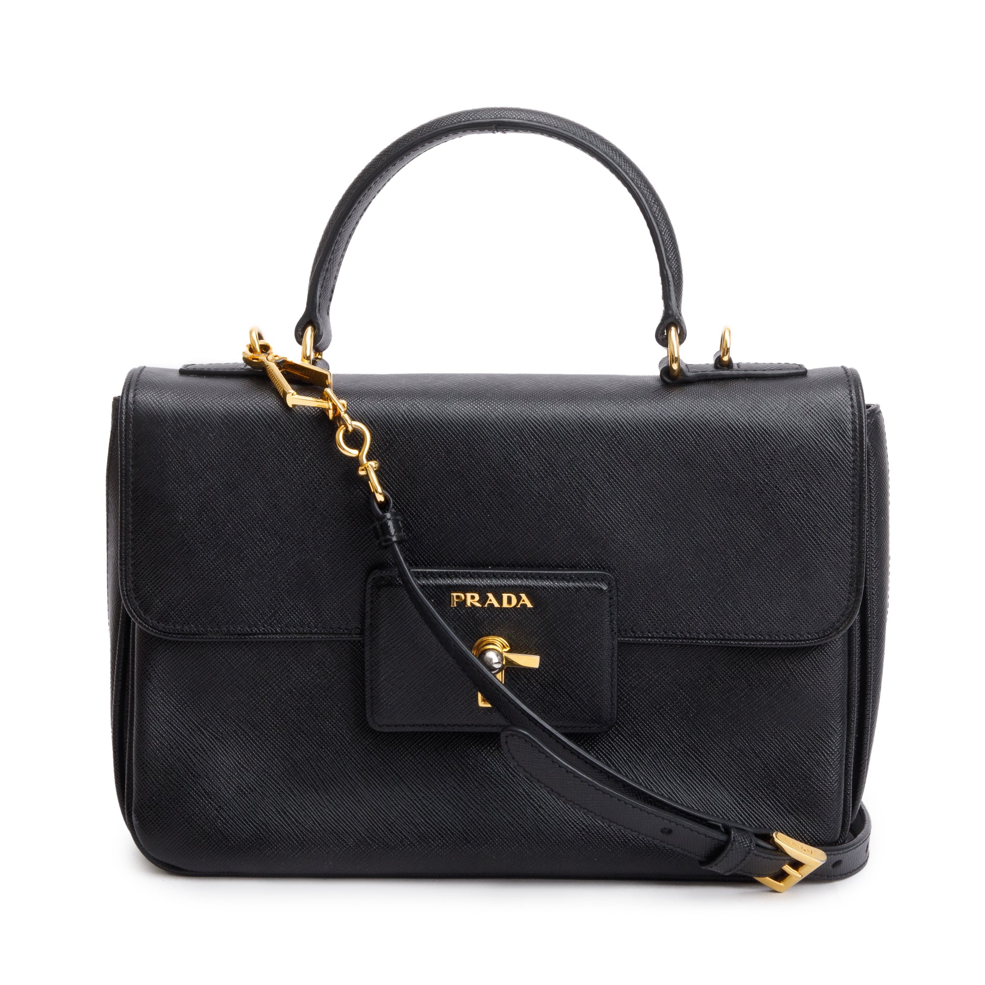 Prada Black Saffiano Top55 Handle Tote w/ Strap