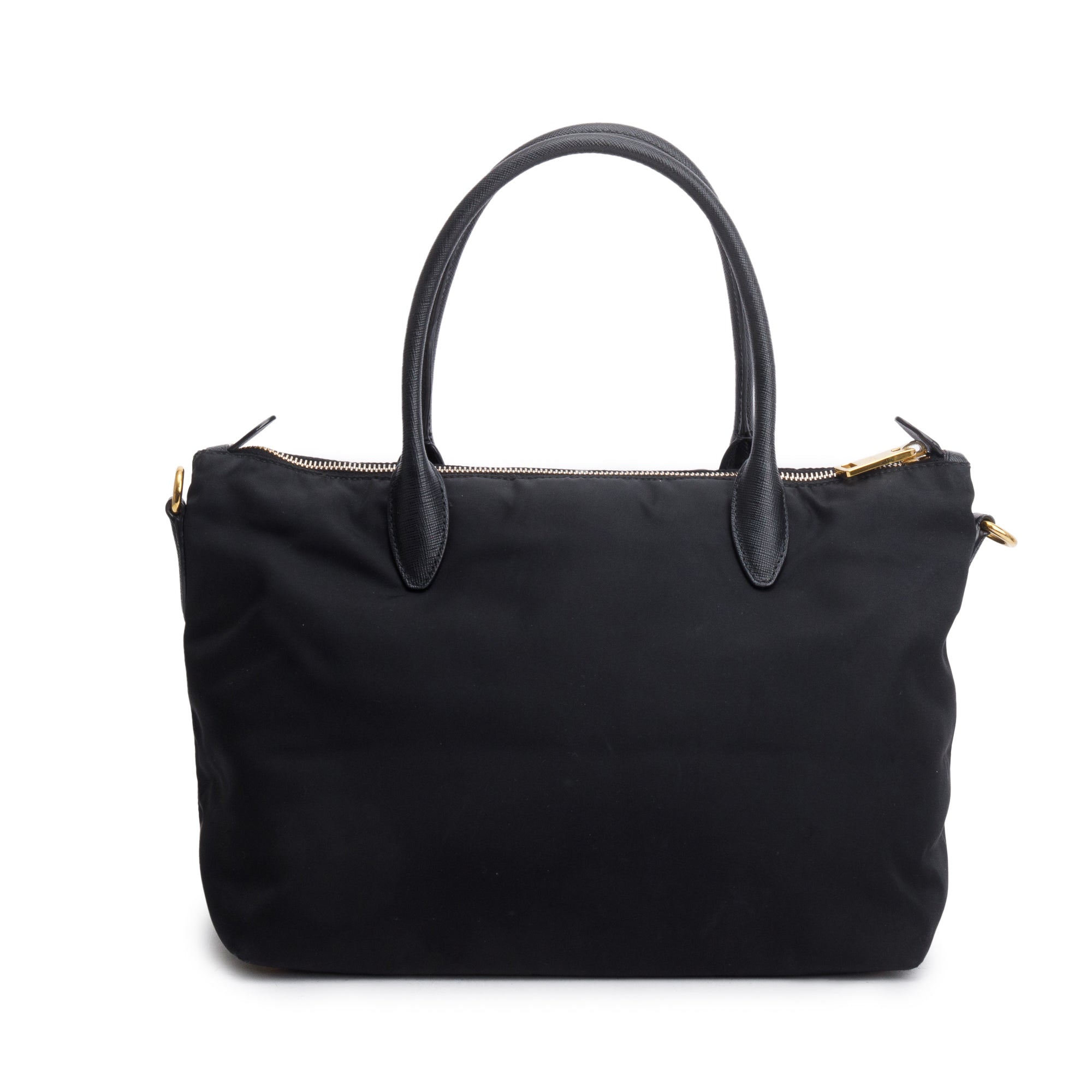 Prada Black Saffiano-Trimmed Tessuto Nylon Handle Tote w/ Strap