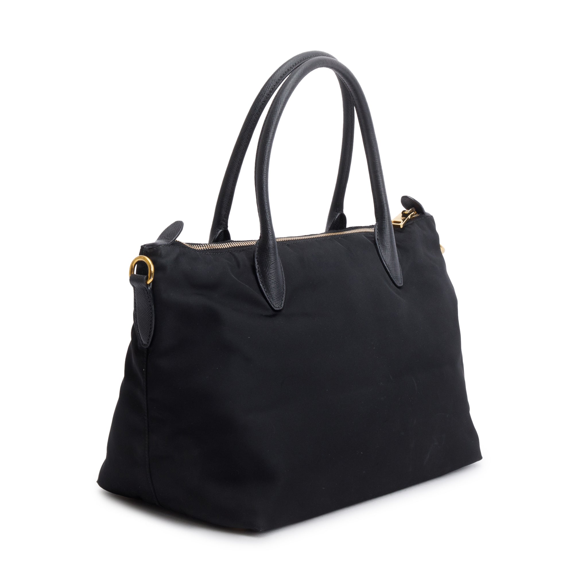 Prada Black Saffiano-Trimmed Tessuto Nylon Handle Tote w/ Strap