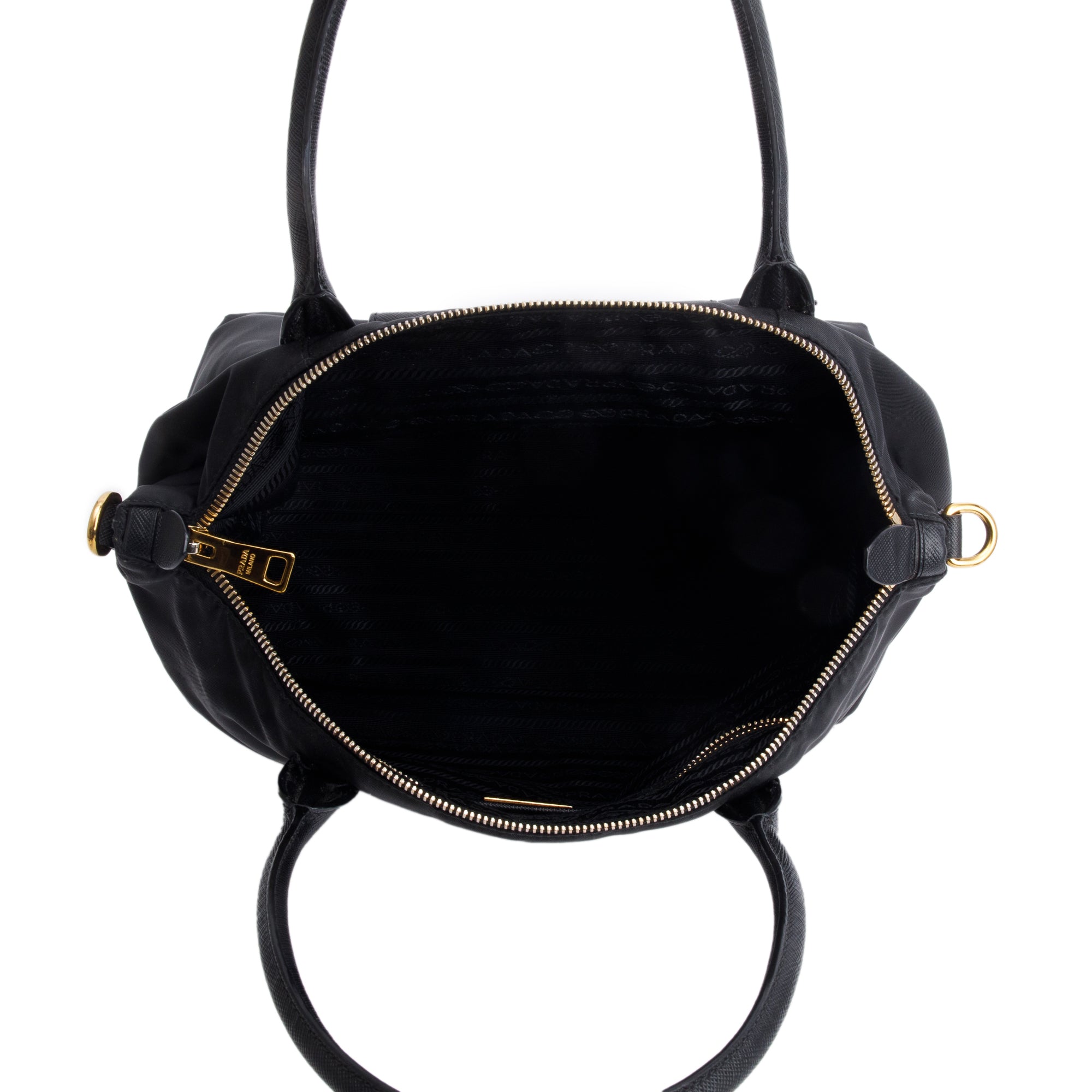 Prada Black Saffiano-Trimmed Tessuto Nylon Handle Tote w/ Strap