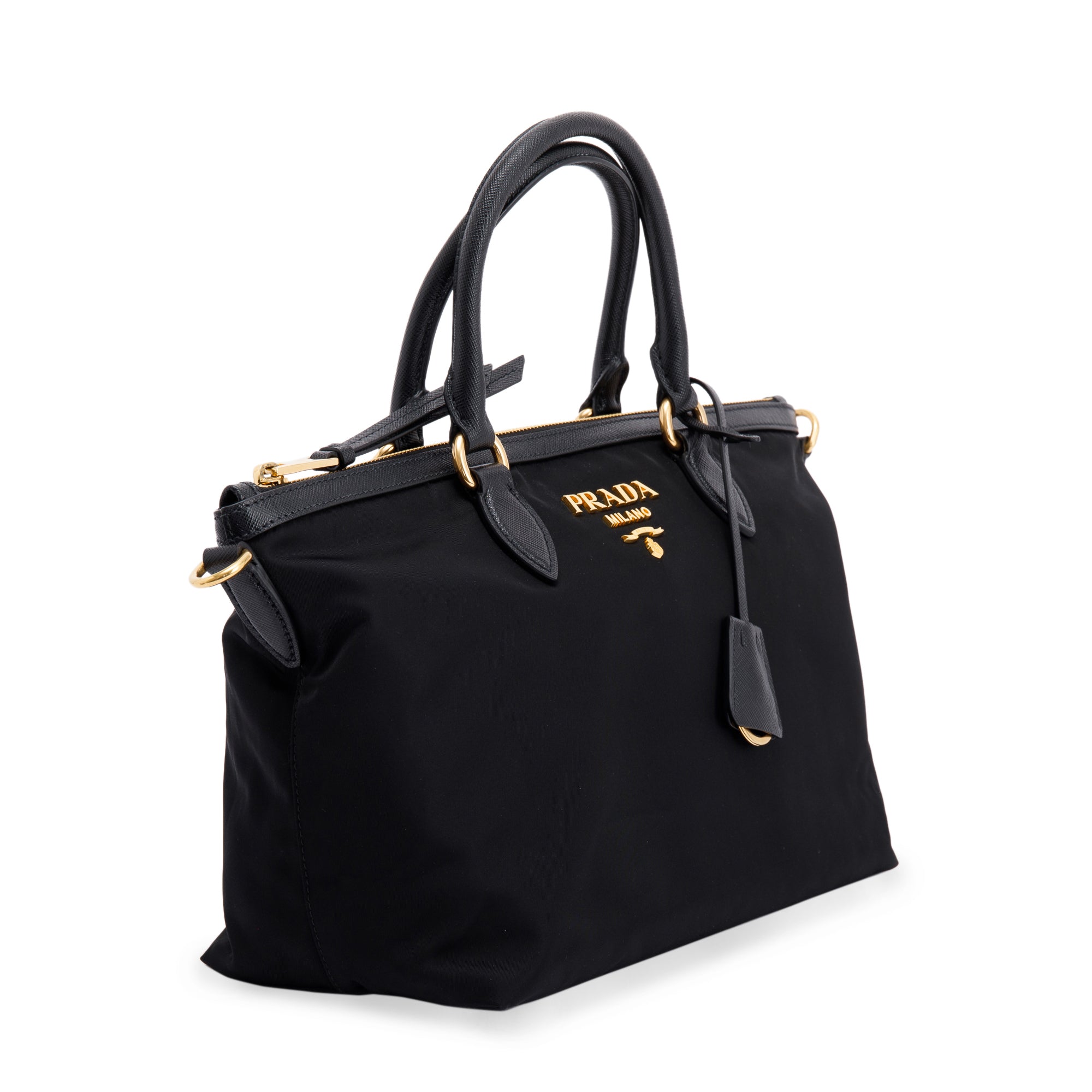 Prada Black Saffiano-Trimmed Tote w/ Strap