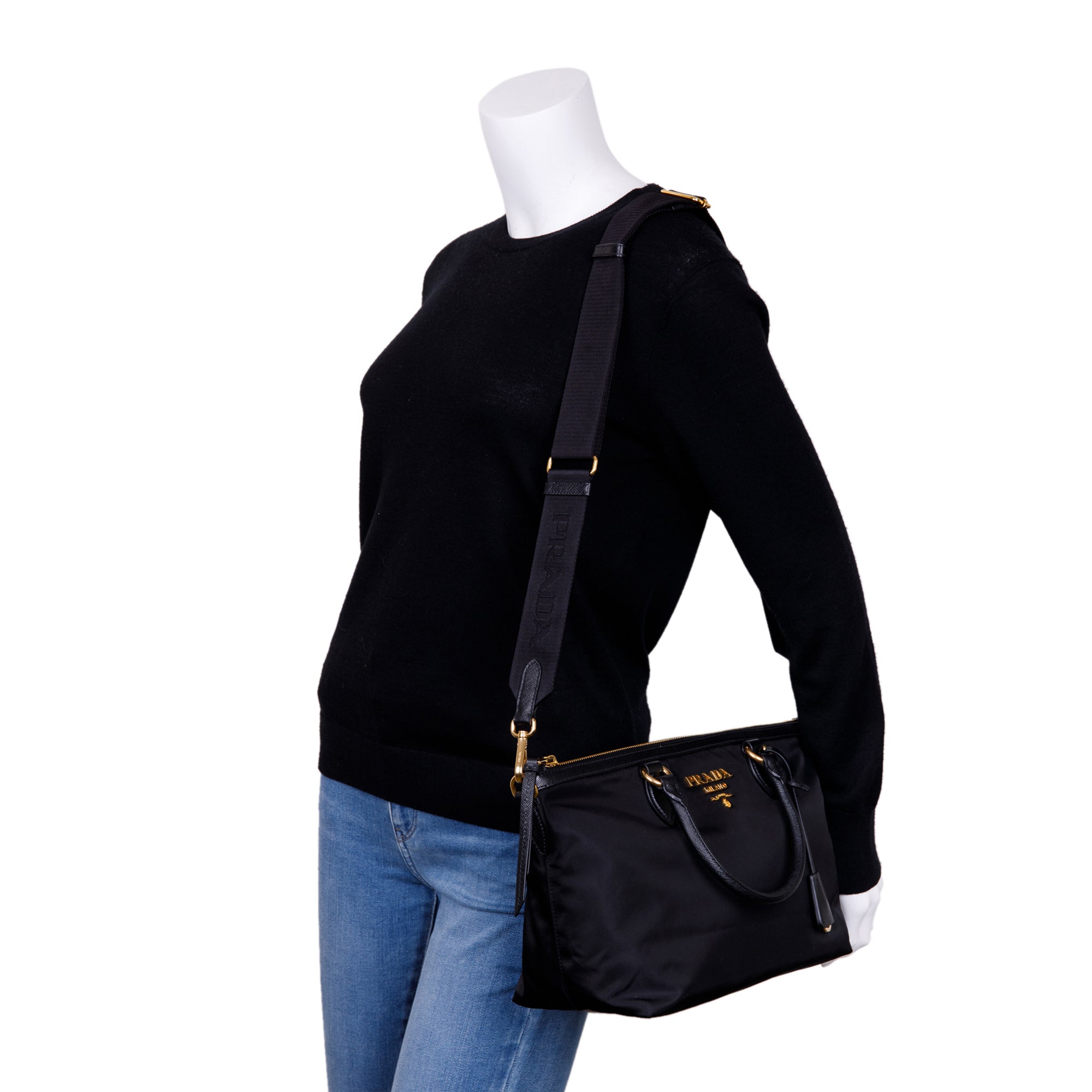 Prada Black Saffiano-Trimmed Tote w/ Strap