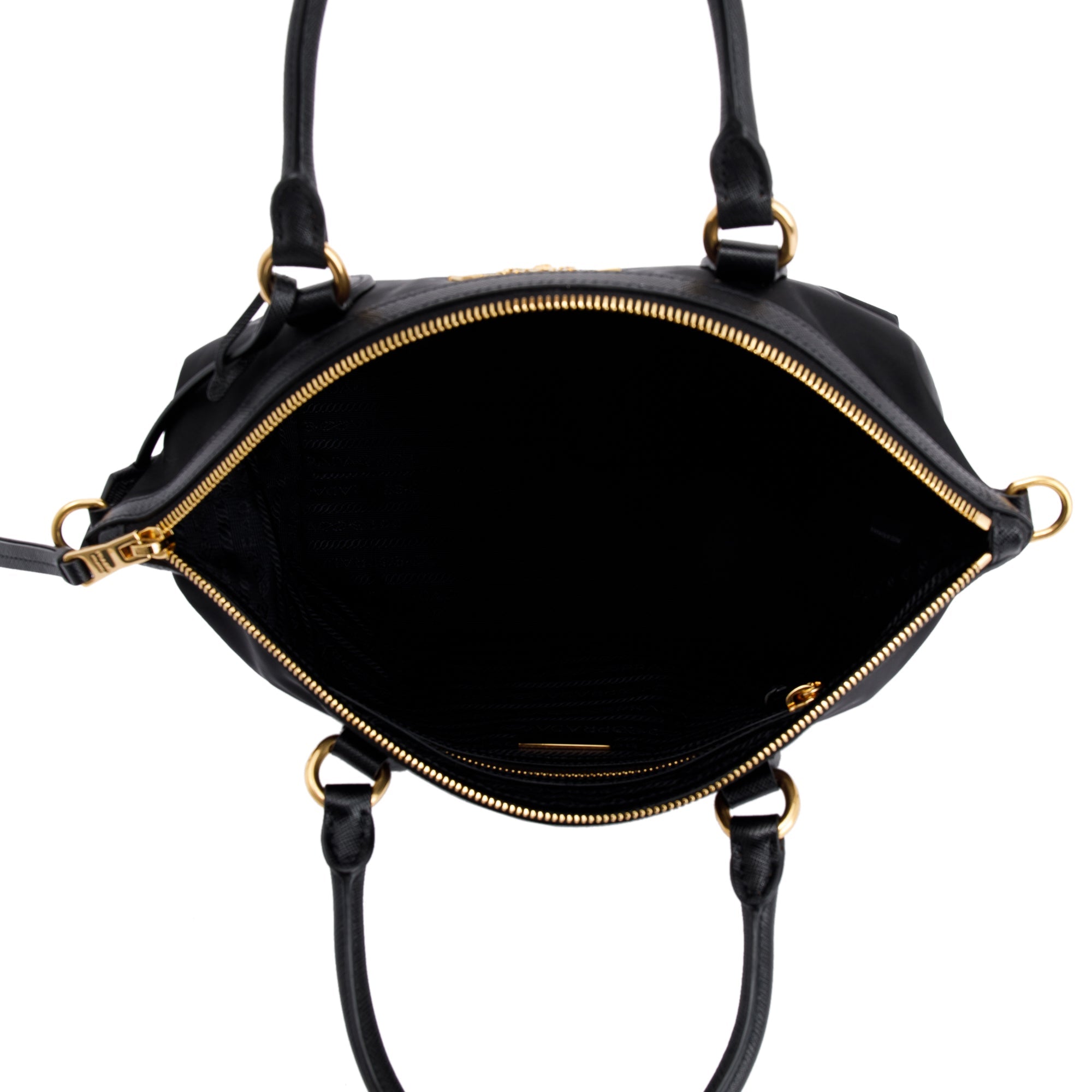 Prada Black Saffiano-Trimmed Tote w/ Strap