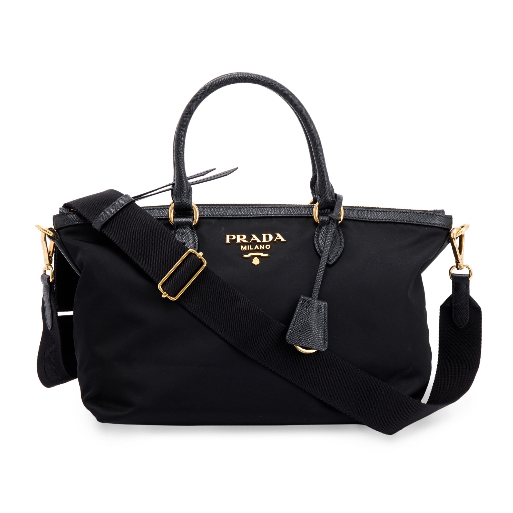 Prada Black Saffiano-Trimmed Tote w/ Strap