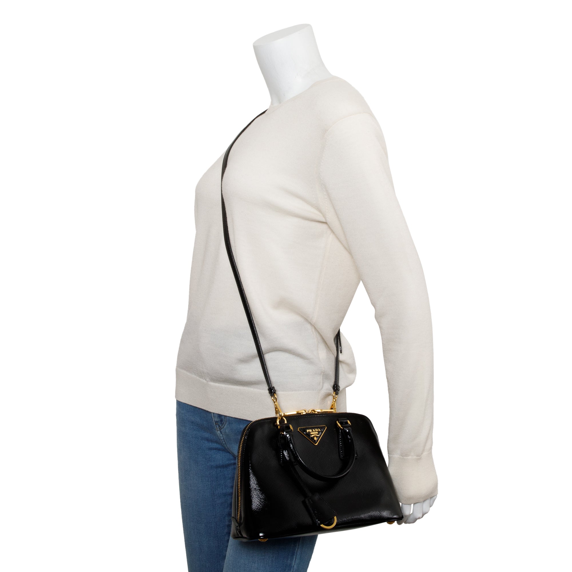 Prada Black Saffiano Vernice Small Promenade Tote w/ Strap & Authenticity Card