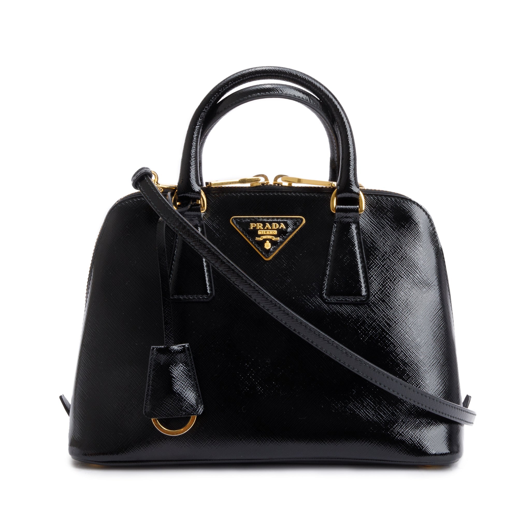 Prada Black Saffiano Vernice Small Promenade Tote w/ Strap & Authenticity Card