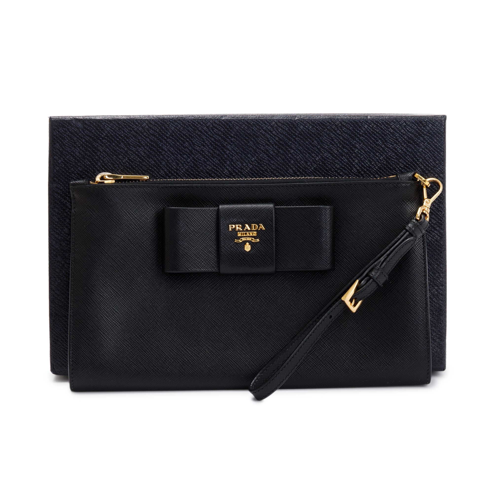 Prada Black Saffiano Wristlet Clutch w/ Box