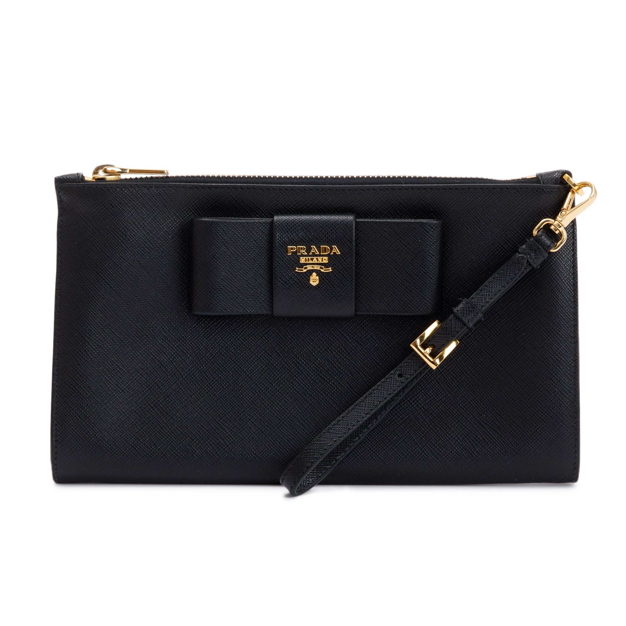 Prada Black Saffiano Wristlet Clutch w/ Box