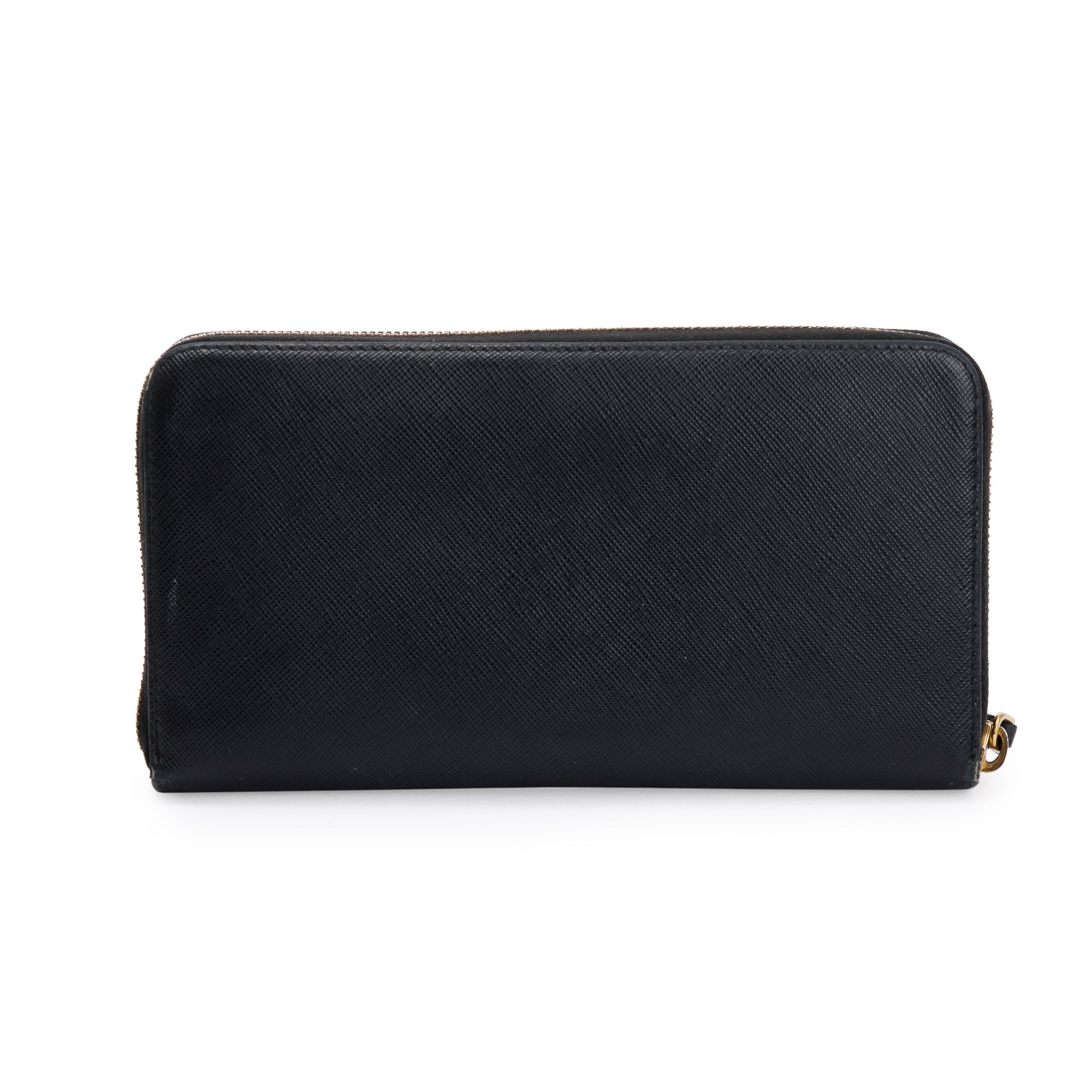 Prada Black Saffiano Zip Around Orgainzer Wallet w/ Box