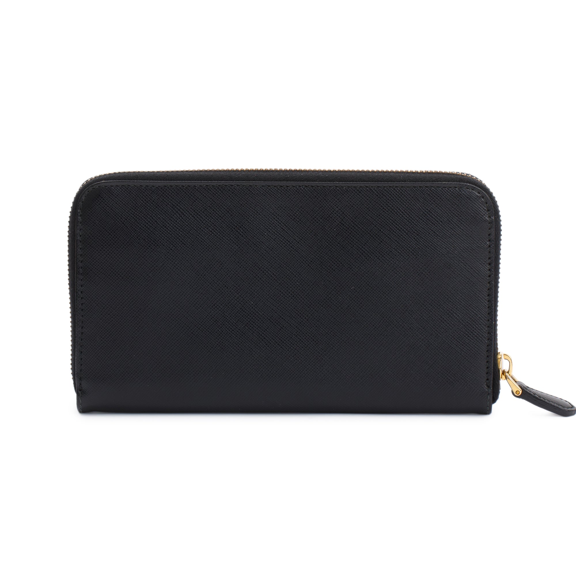 Prada Black Saffiano Zip Around Wallet