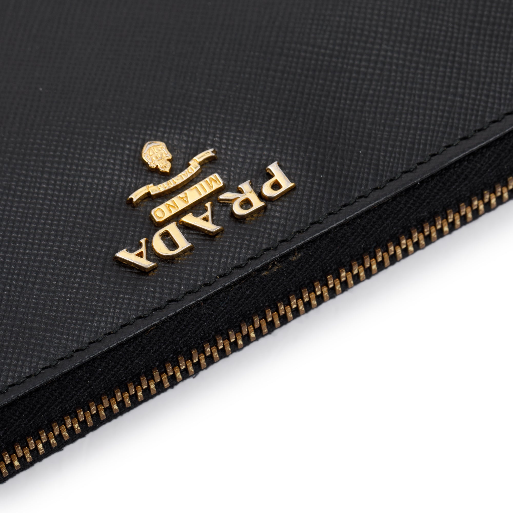 Prada Black Saffiano Zip Around Wallet