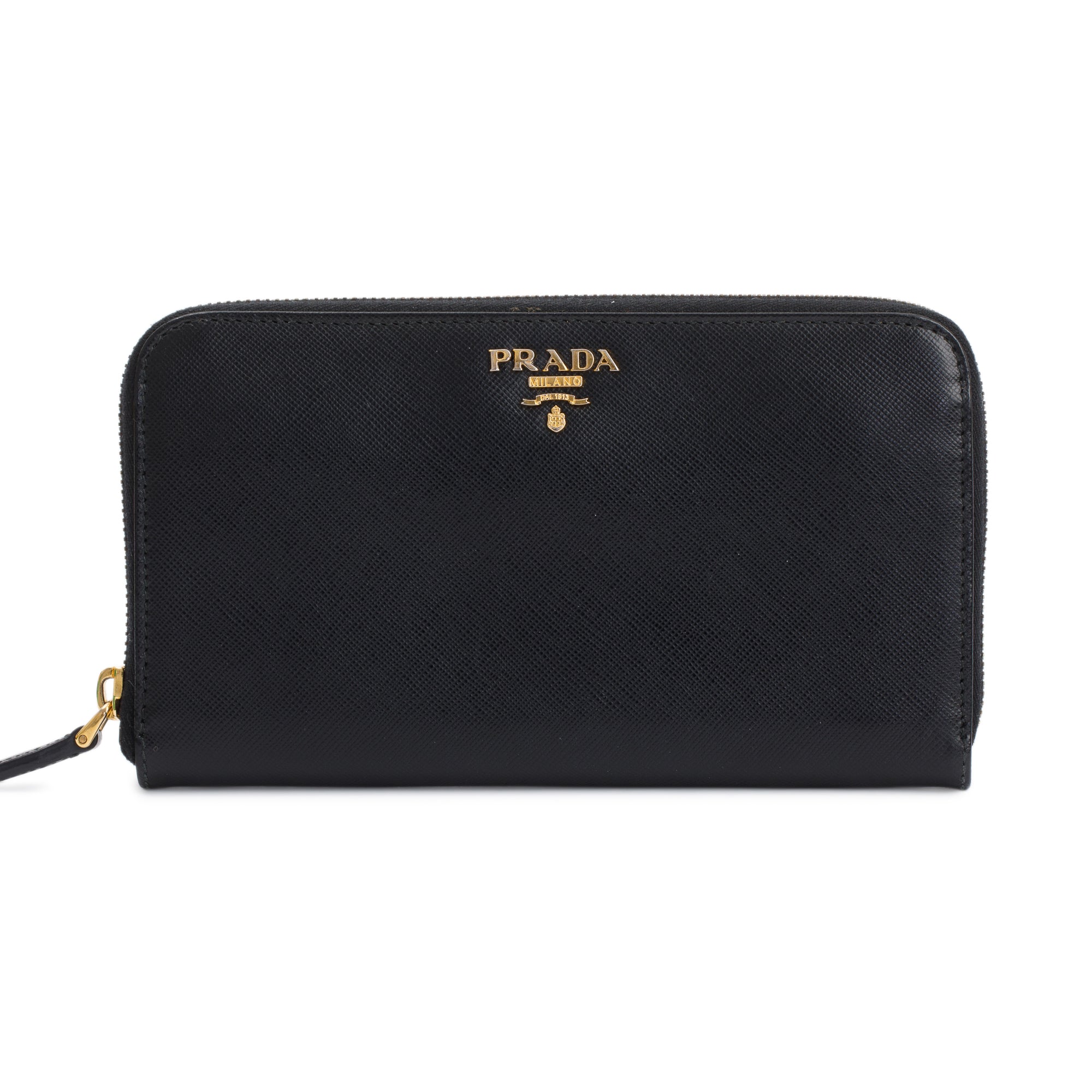 Prada Black Saffiano Zip Around Wallet