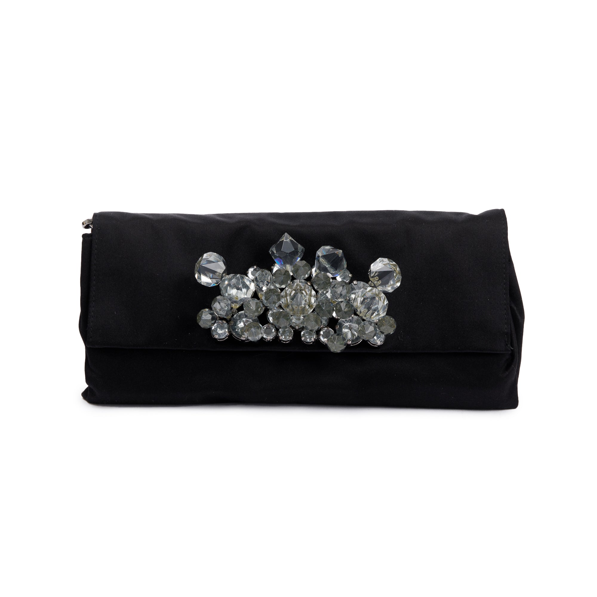 Prada Black Satin Crystal Embellished Chain Clutch