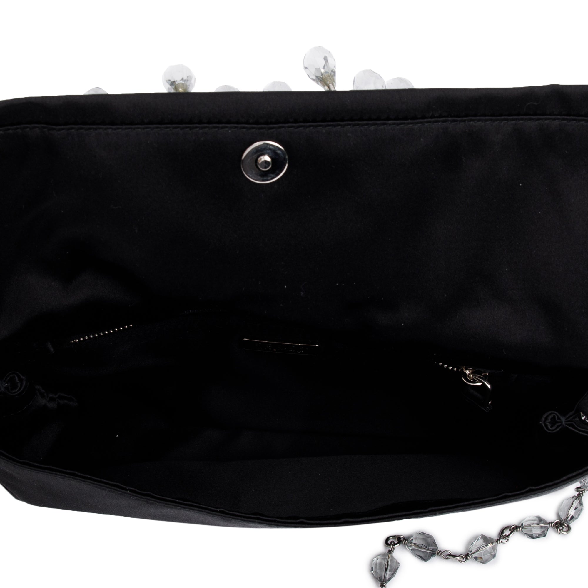 Prada Black Satin Crystal Embellished Chain Clutch