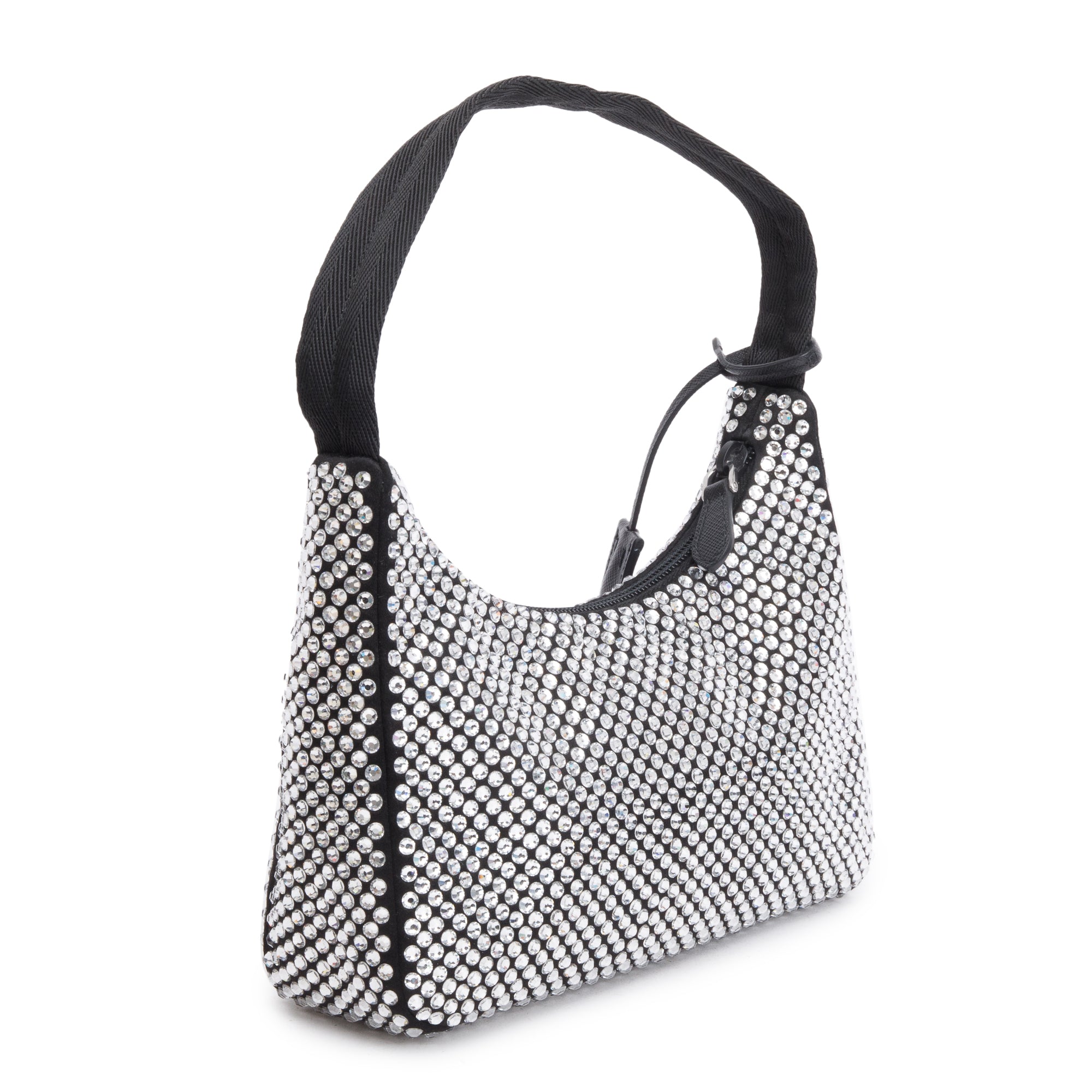 Prada Black Satin Crystal Re-Edition 2000 Mini Bag w/ Box