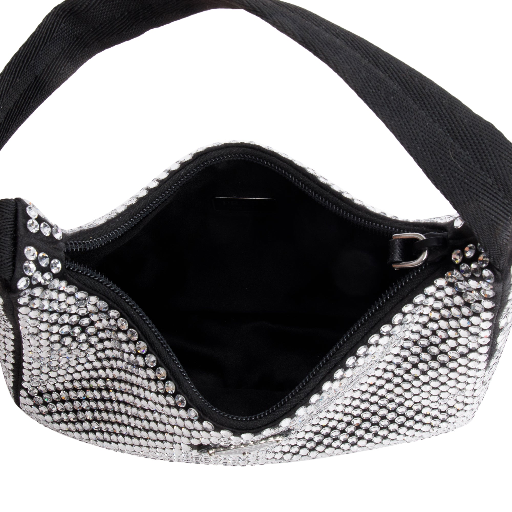 Prada Black Satin Crystal Re-Edition 2000 Mini Bag w/ Box