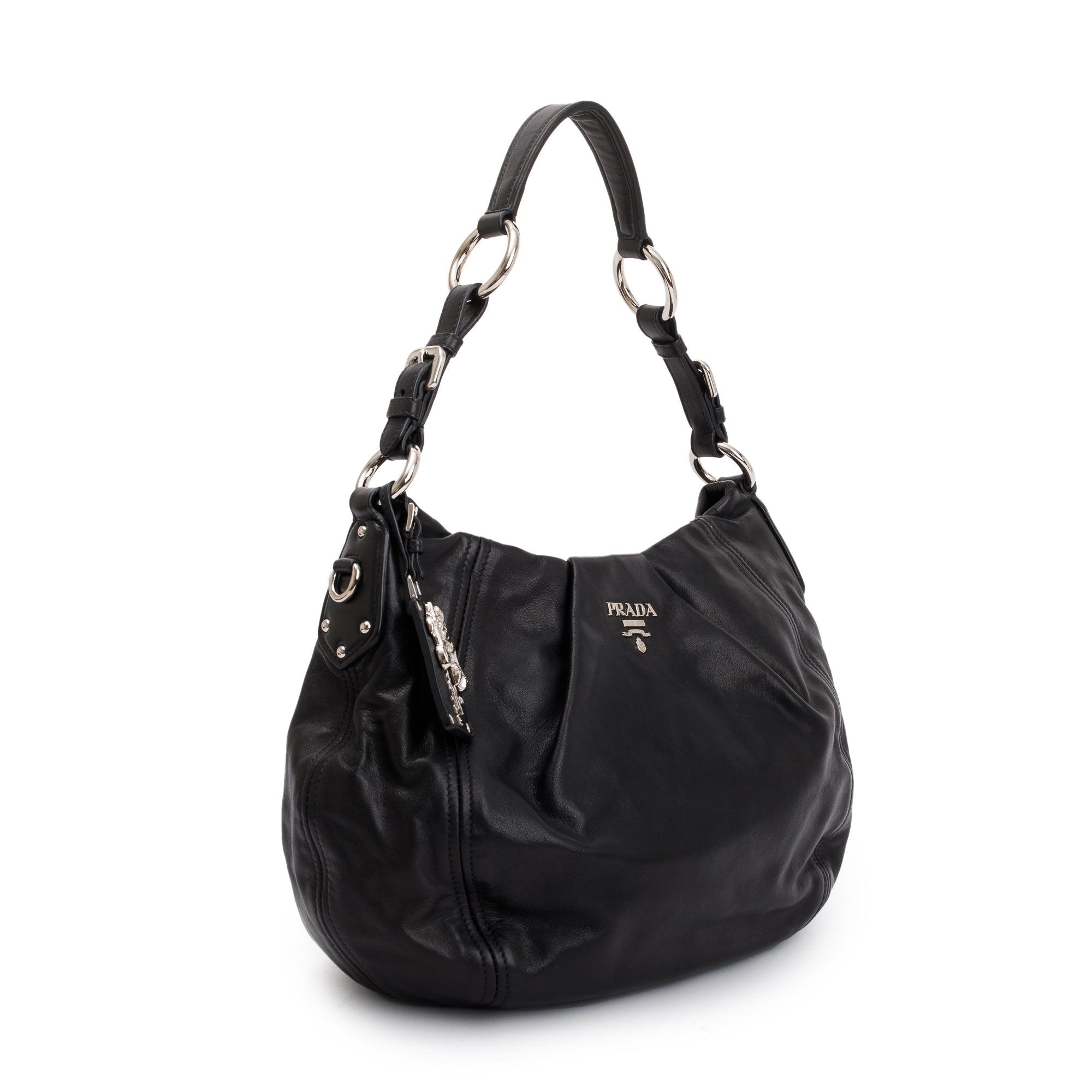 Prada Black Soft Calf Leather Pleated Hobo Bag – OLIVER'S