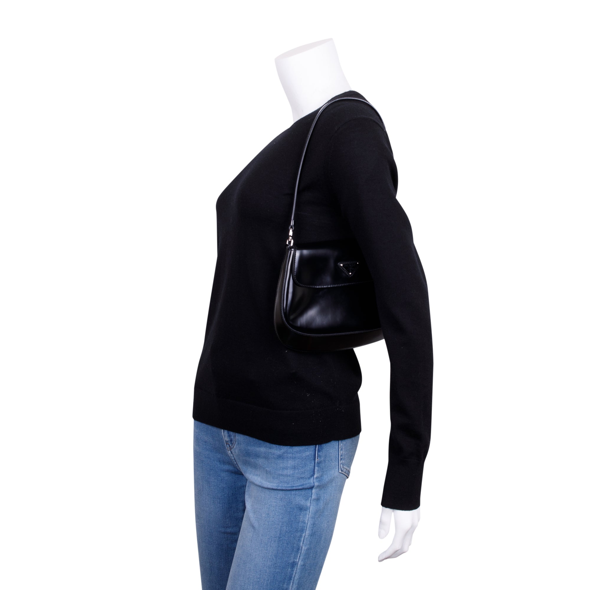 Prada Black Spazzolato Leather Cleo Flap Bag