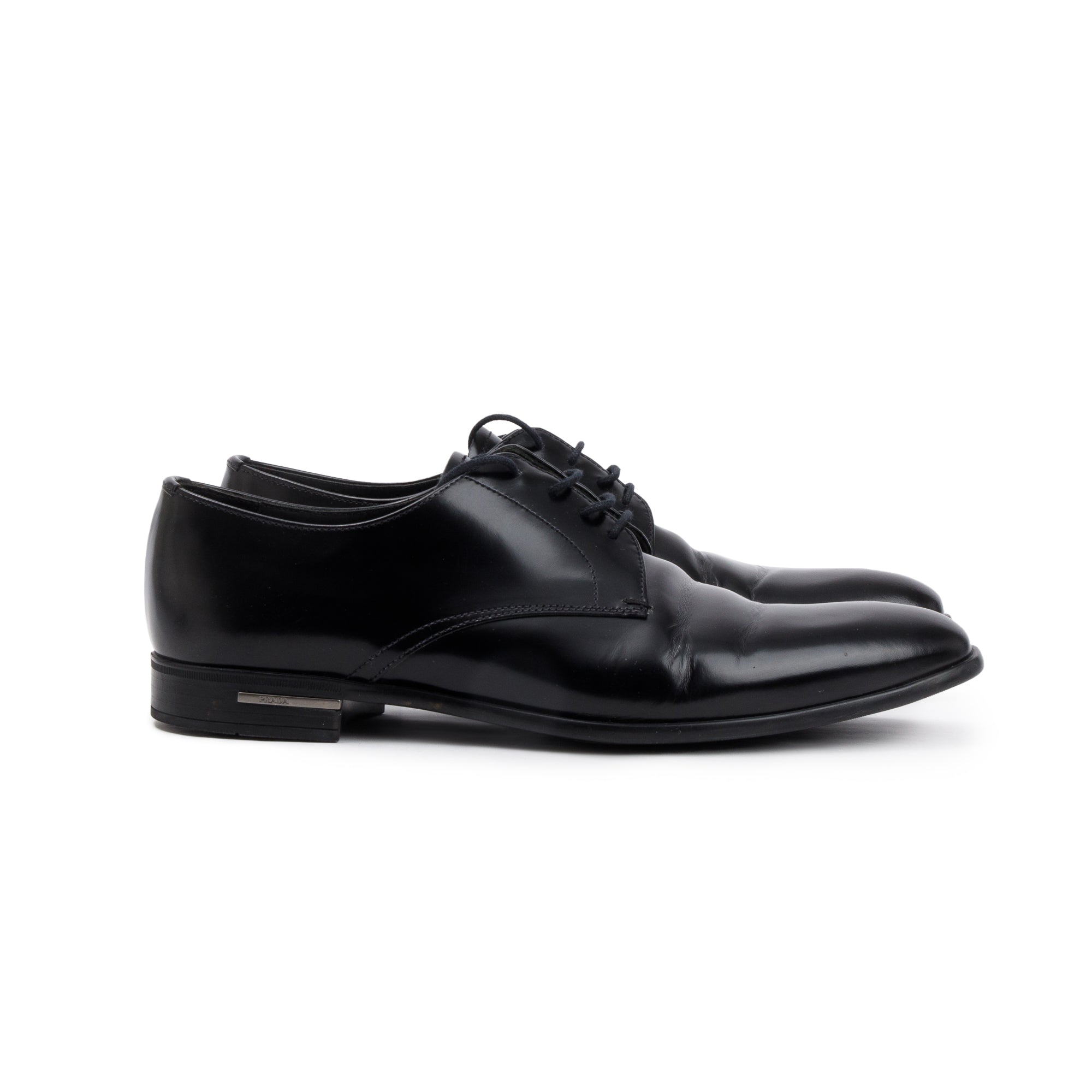 Prada Black Spazzolato Leather Laced Oxford Shoes, Size 7.5