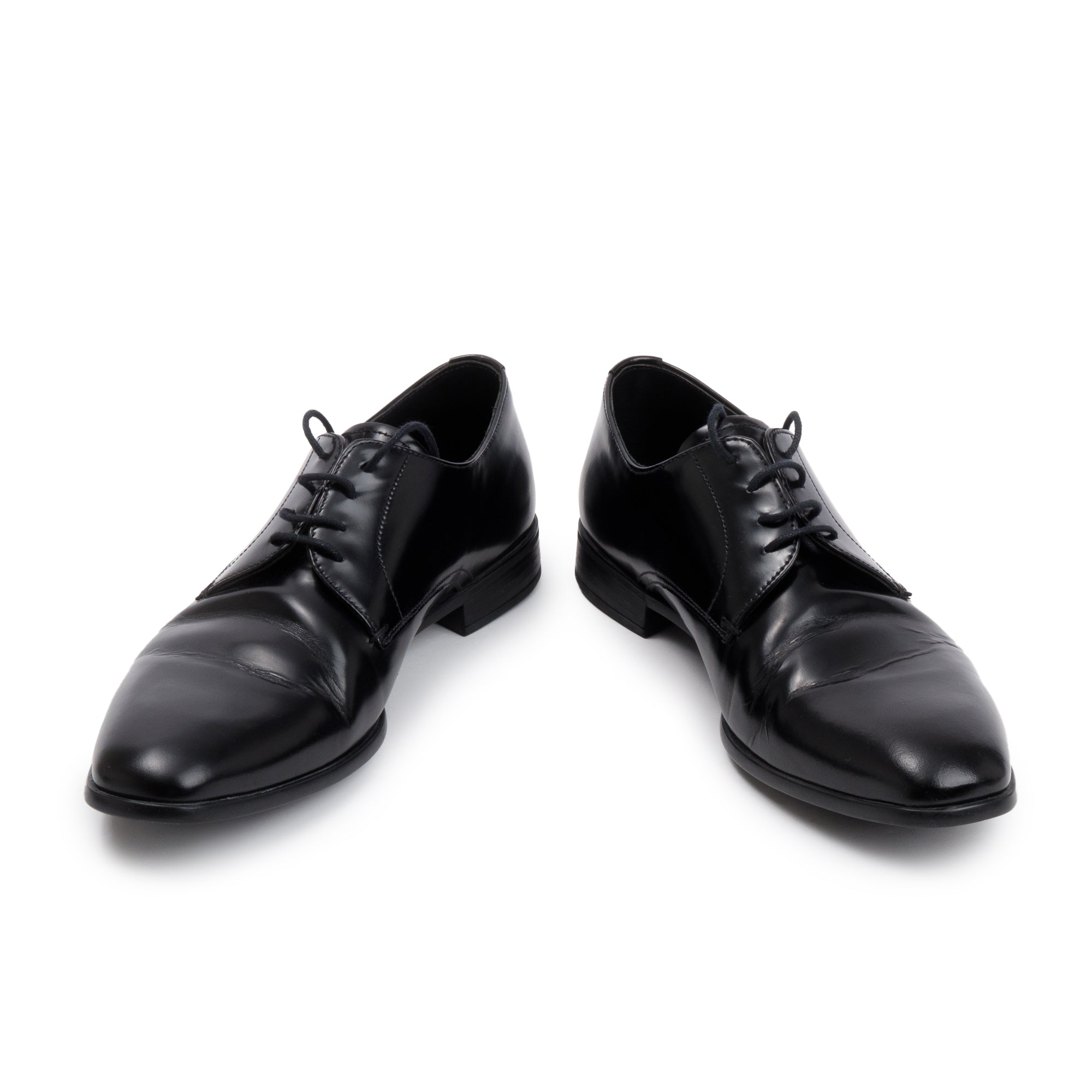 Prada Black Spazzolato Leather Laced Oxford Shoes, Size 7.5