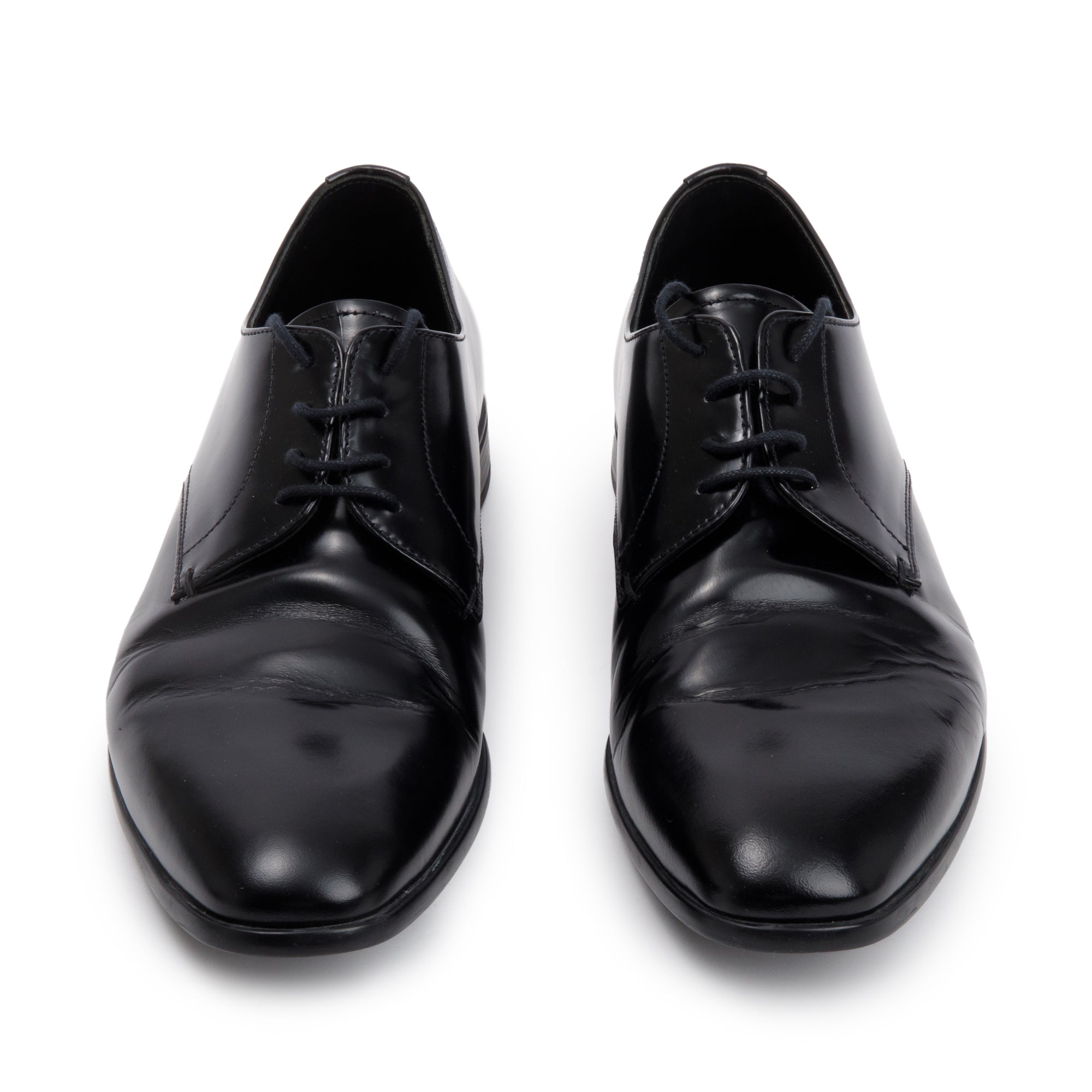 Prada Black Spazzolato Leather Laced Oxford Shoes, Size 7.5