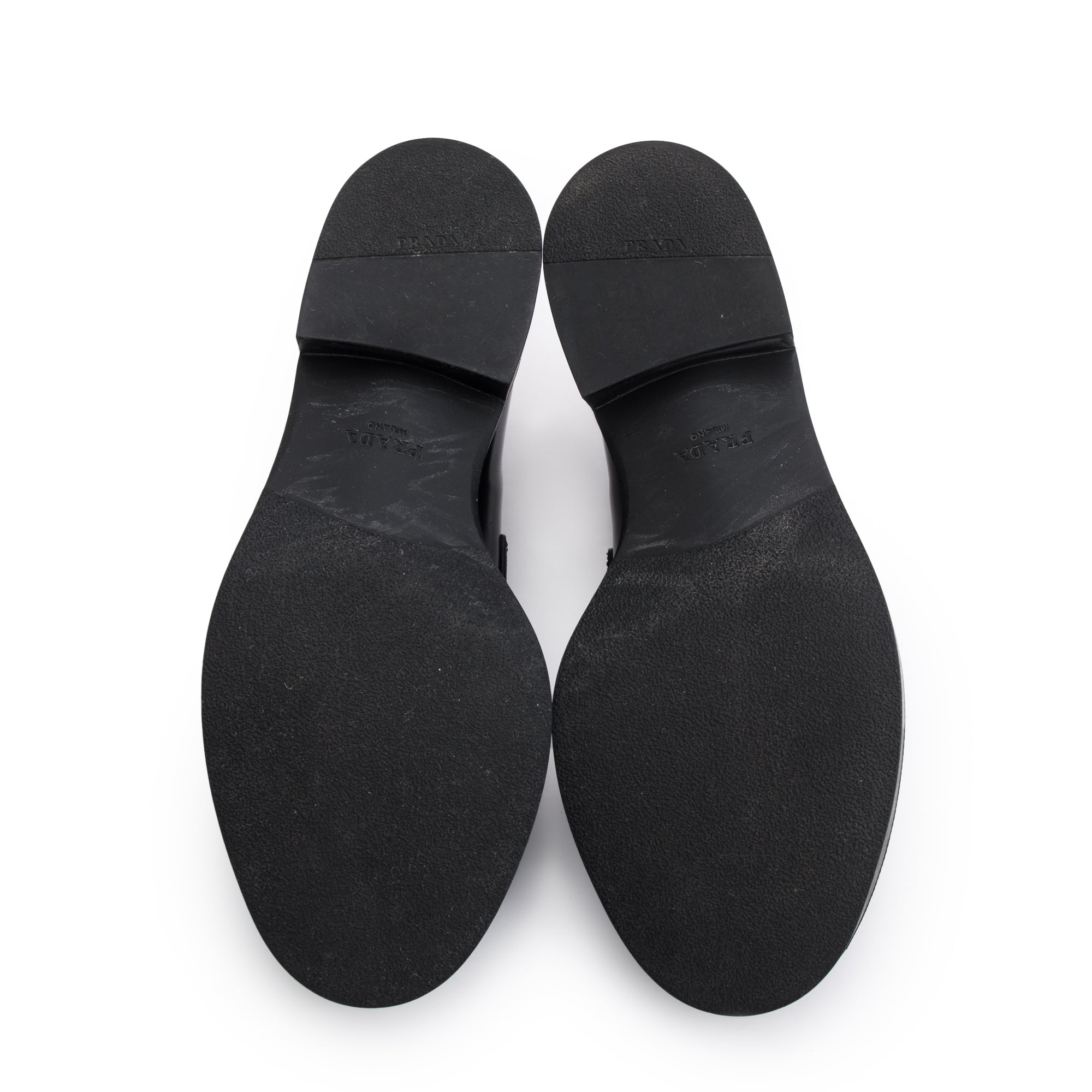 Prada Black Spazzolato Leather Signature Logo Loafers, Size 38 w/ Box