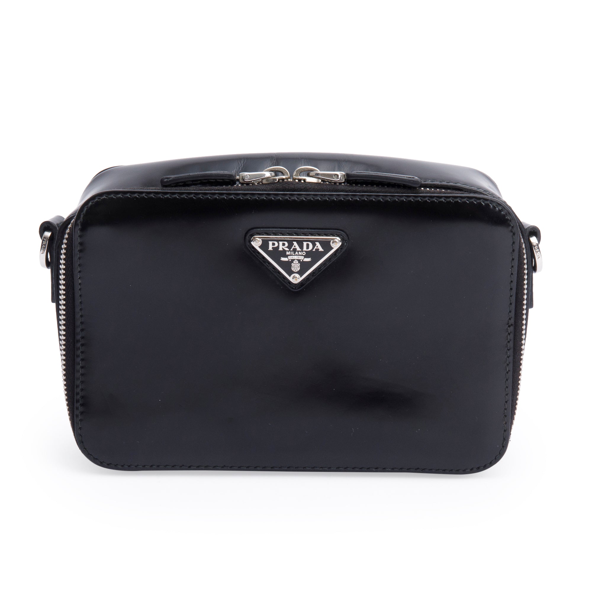 Prada Black Spazzolato Leather Small Brique Crossbody Bag