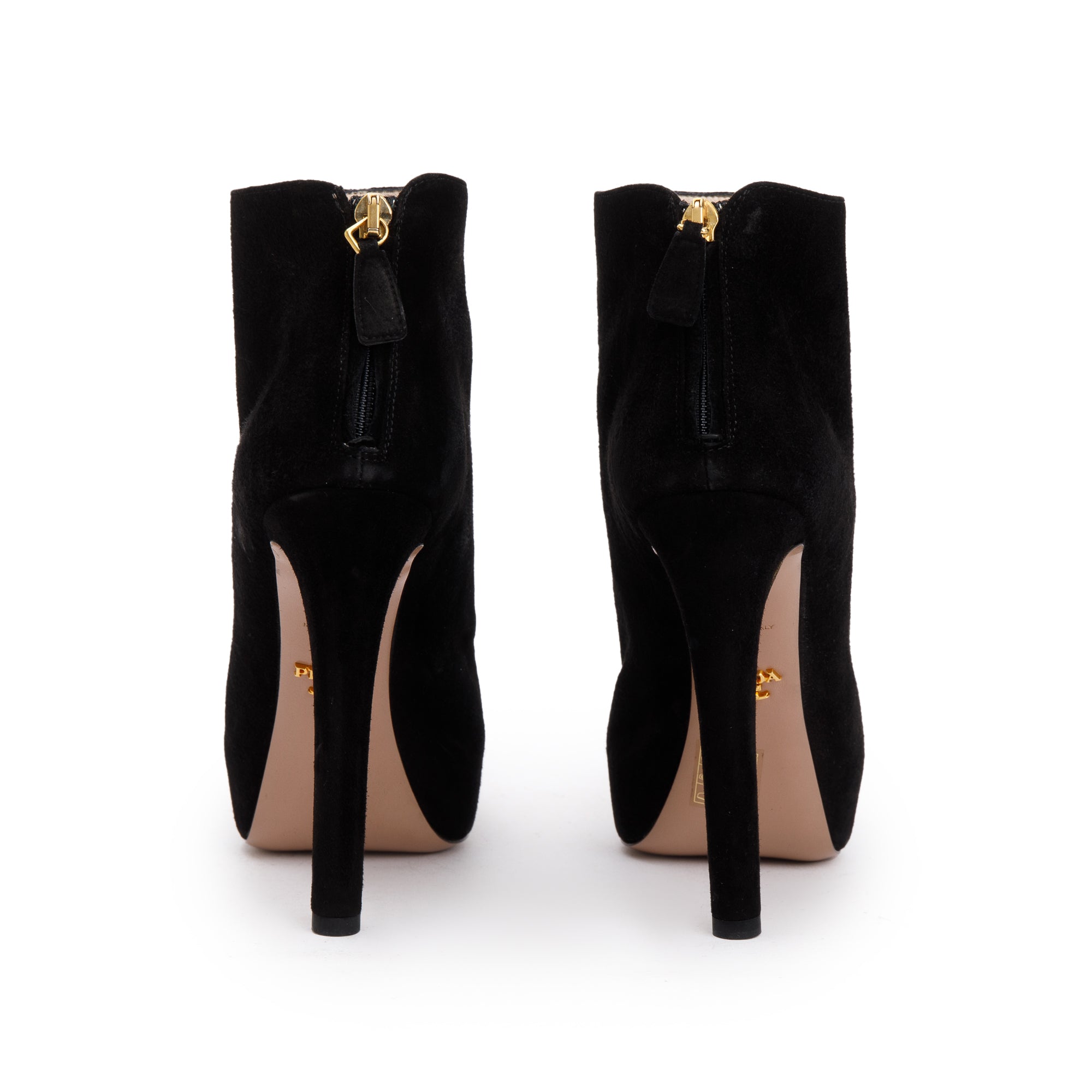 Prada Black Suede High Heeled Booties, Size 36 w/ Box