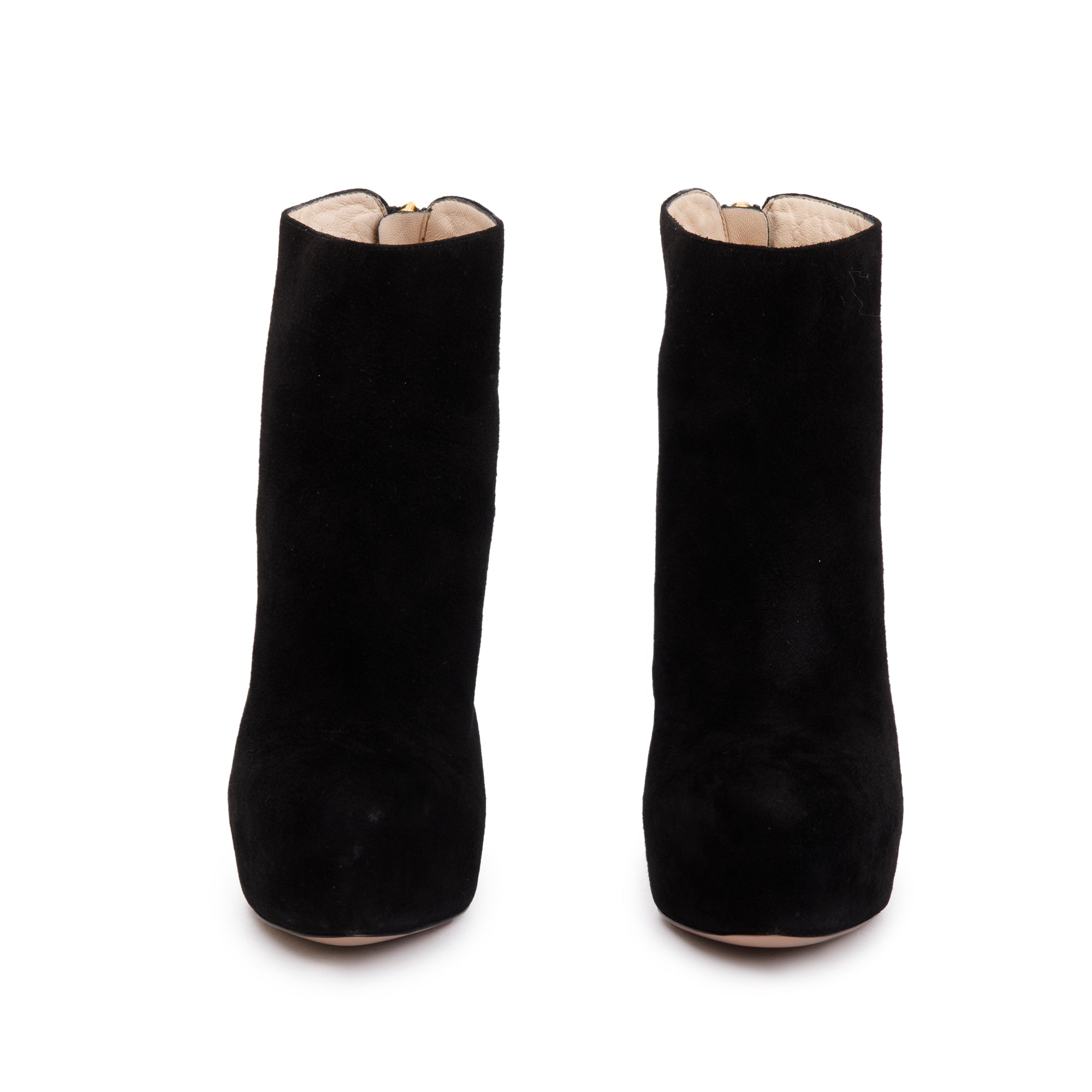 Prada Black Suede High Heeled Booties, Size 36 w/ Box