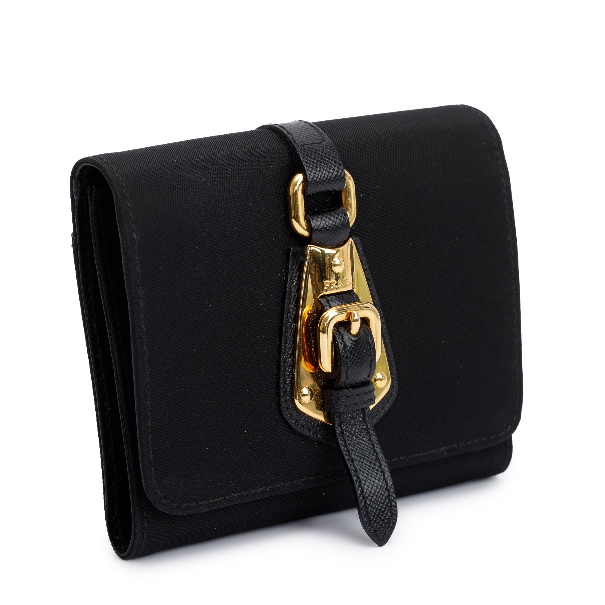 Prada Black Tessuto Compact Trifold Wallet