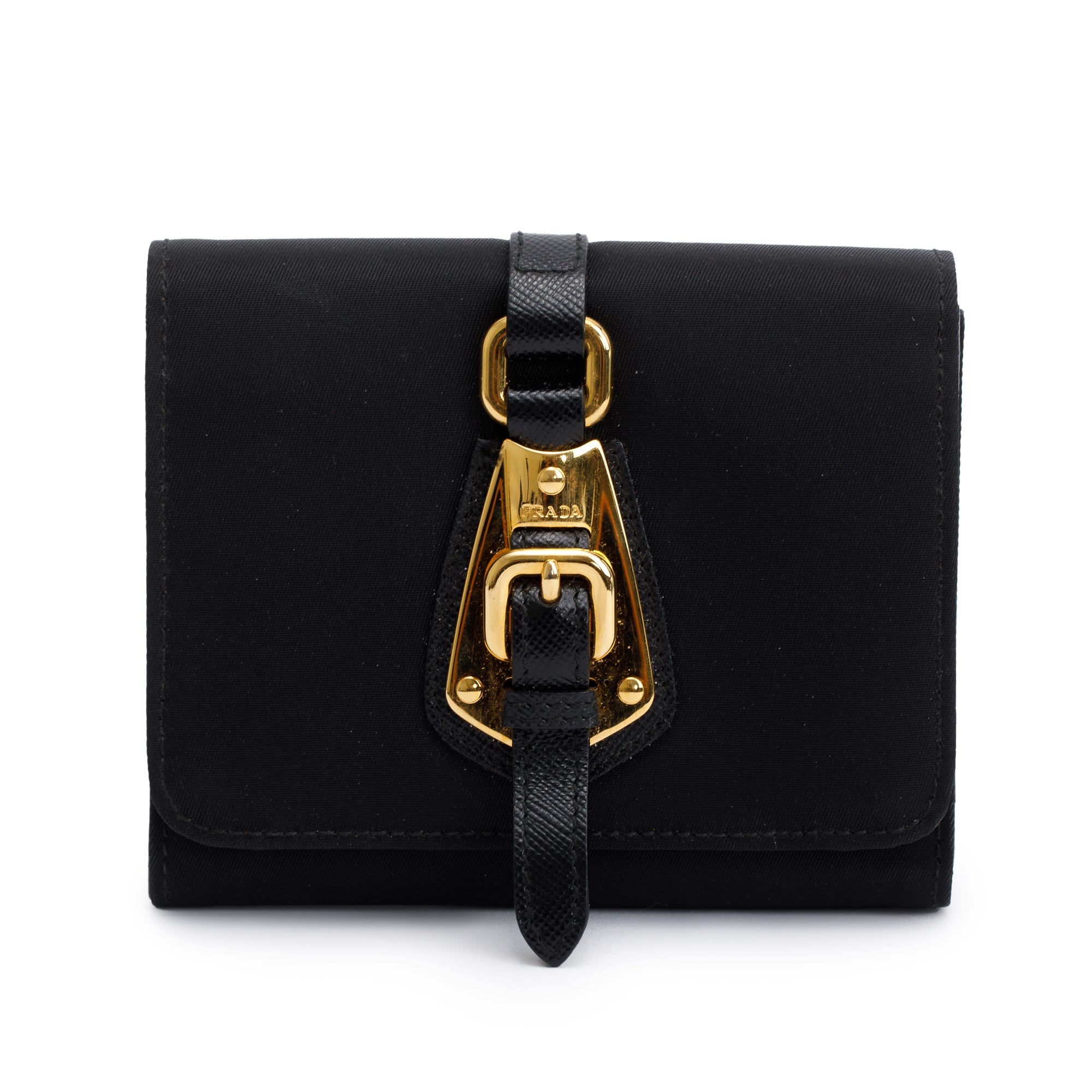 Prada Black Tessuto Compact Trifold Wallet