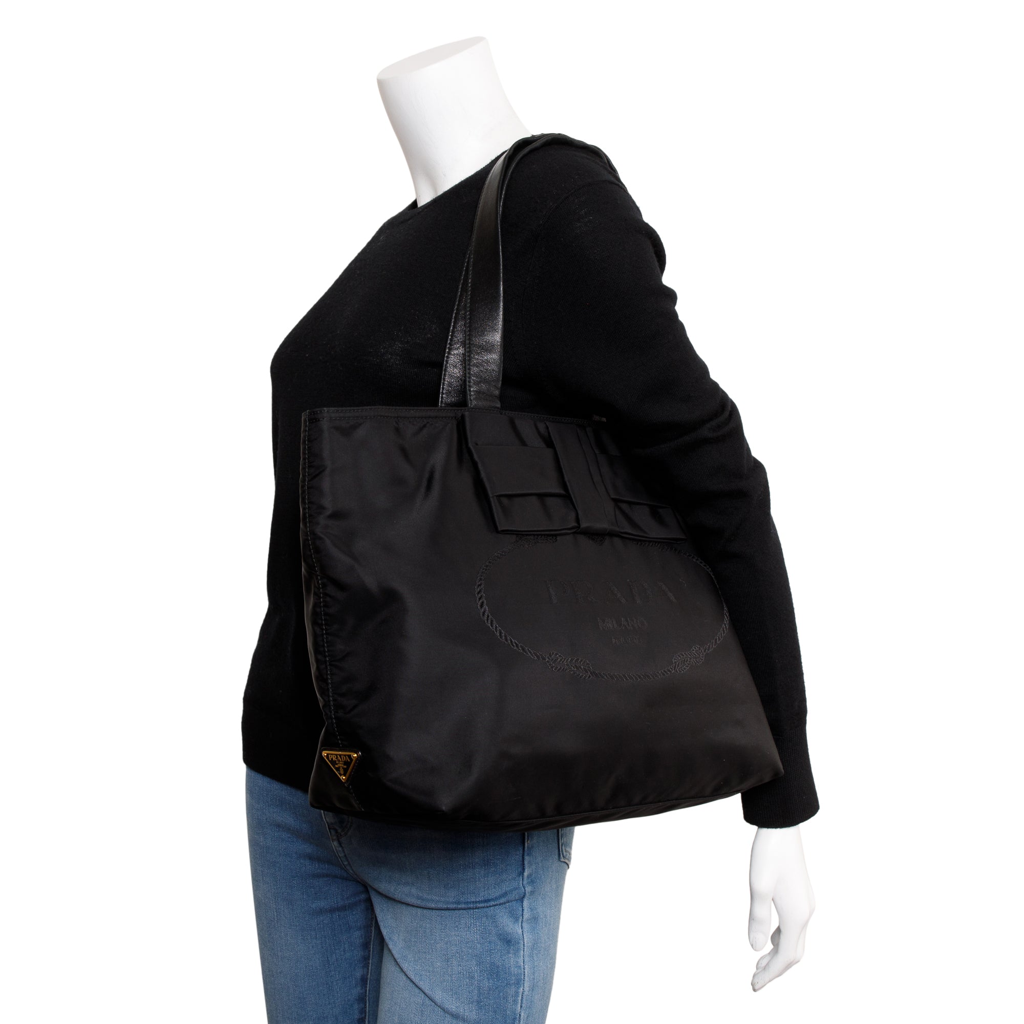Prada Black Tessuto Nylon Bow Tote