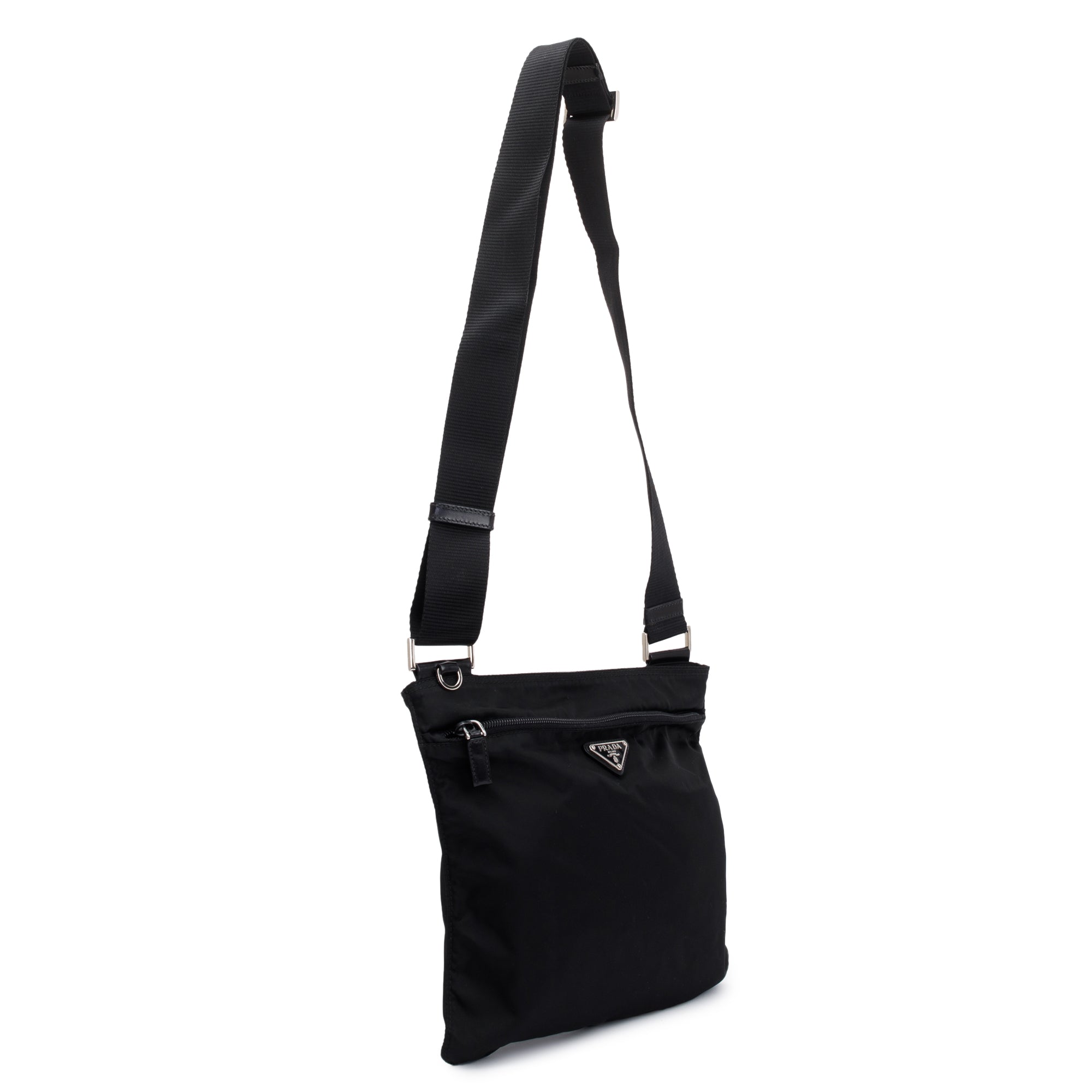 Prada Black Tessuto Nylon Flat Messenger Bag