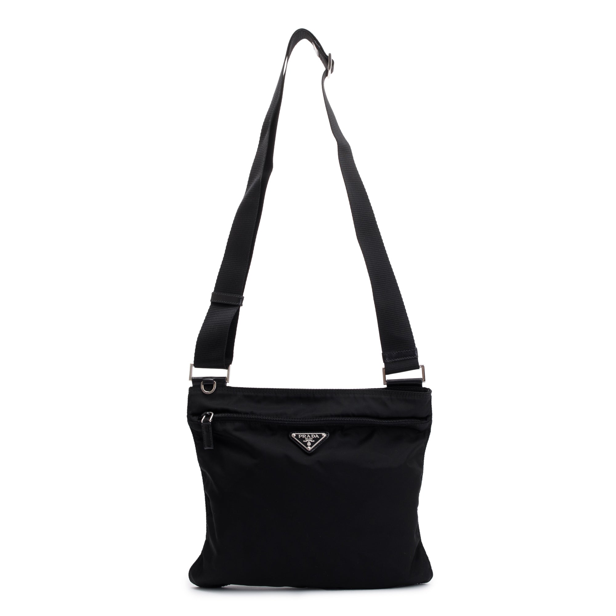 Prada Black Tessuto Nylon Flat Messenger Bag