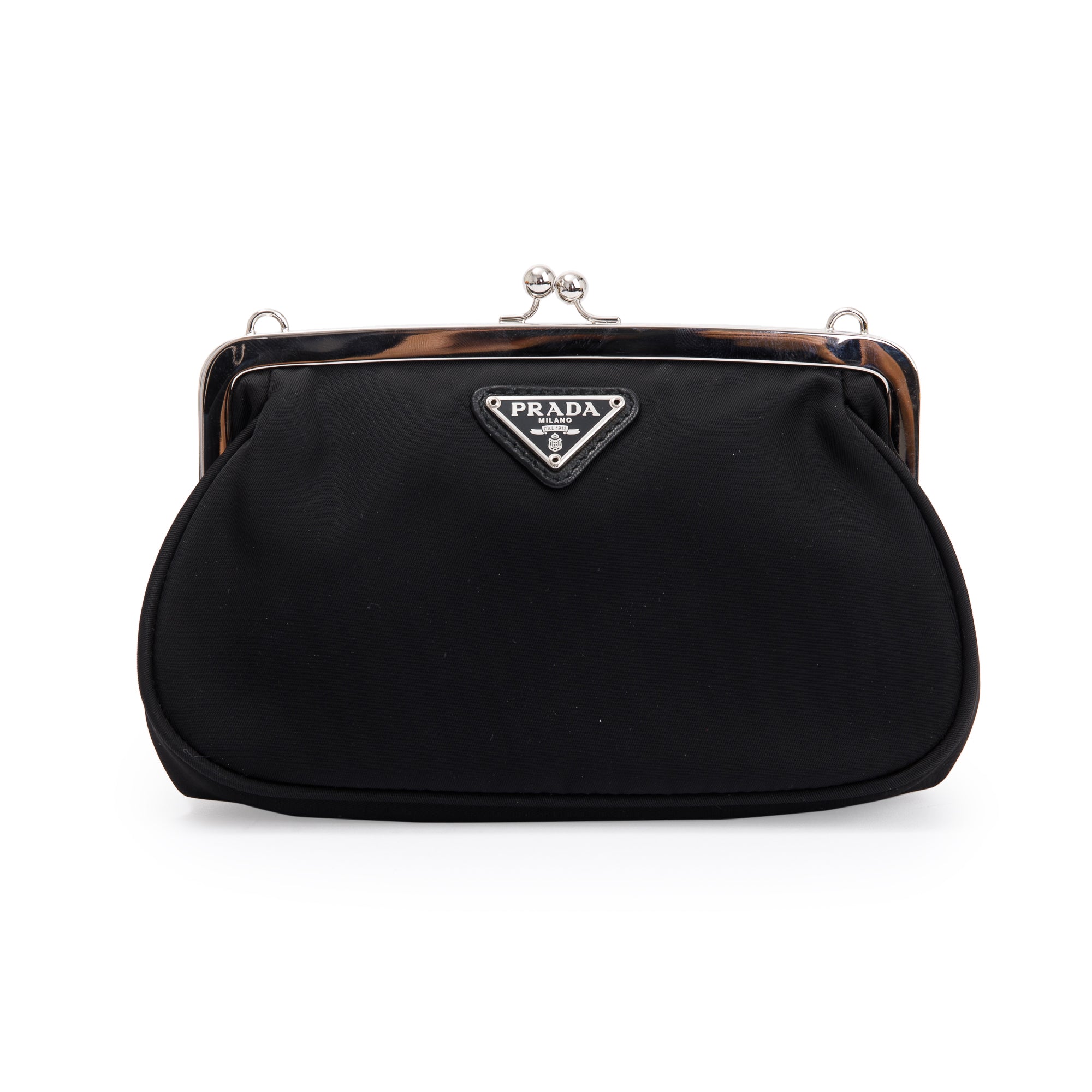 Prada Black Tessuto Nylon Kisslock Crossbody Bag w/ Strap & Box