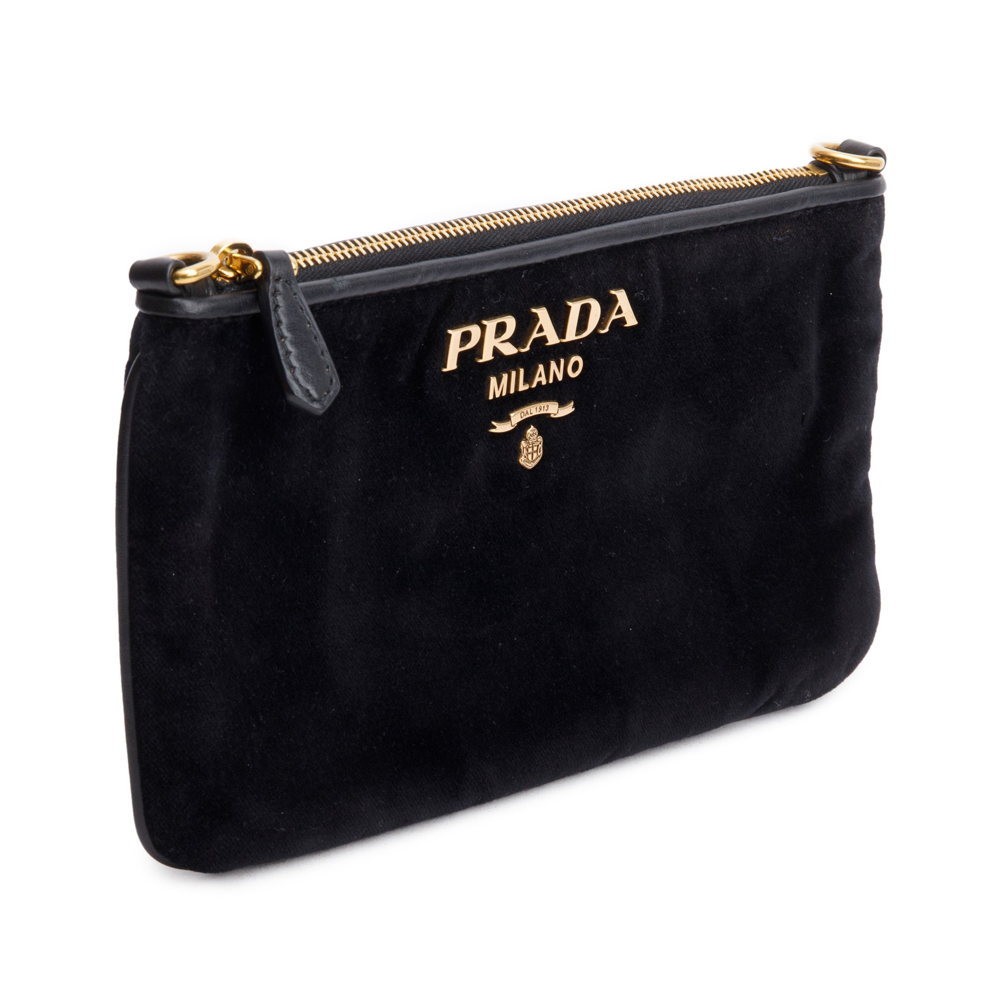 Prada Black Velluto Chain Clutch w/ Strap & Authenticity Card