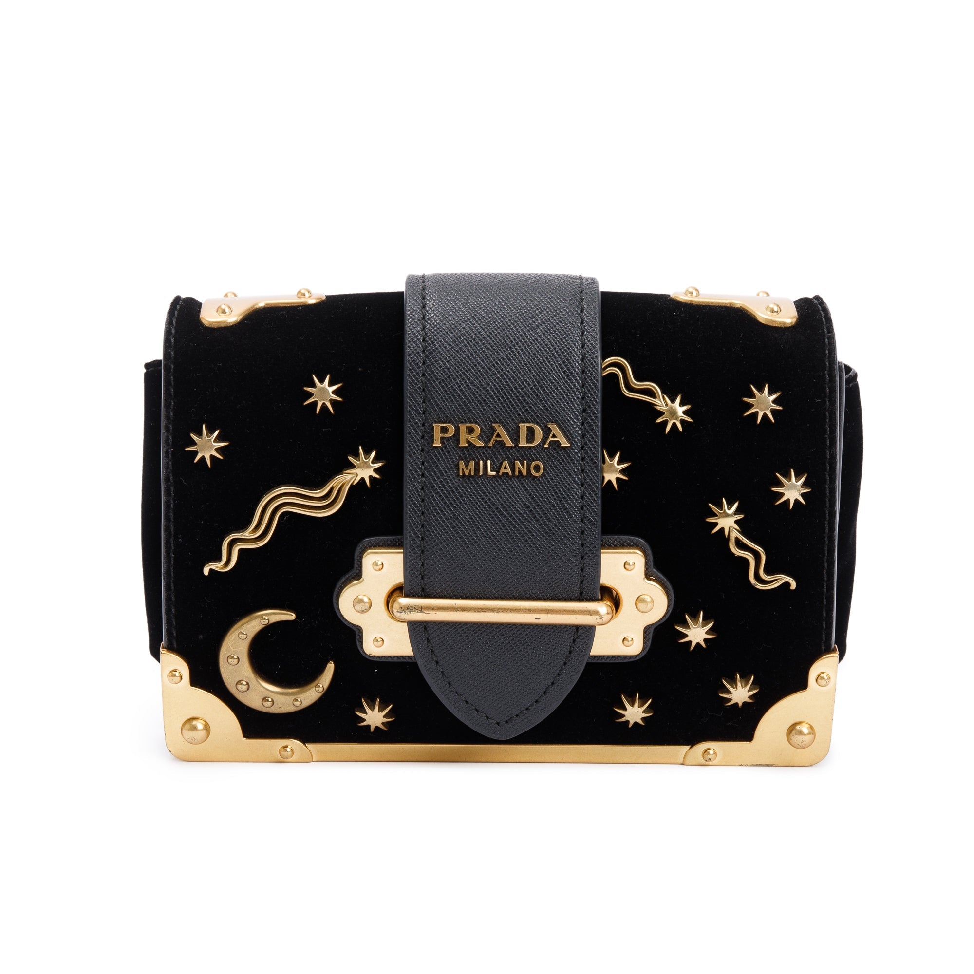 Prada Black Velvet Saffiano Astrology Cahier Bag