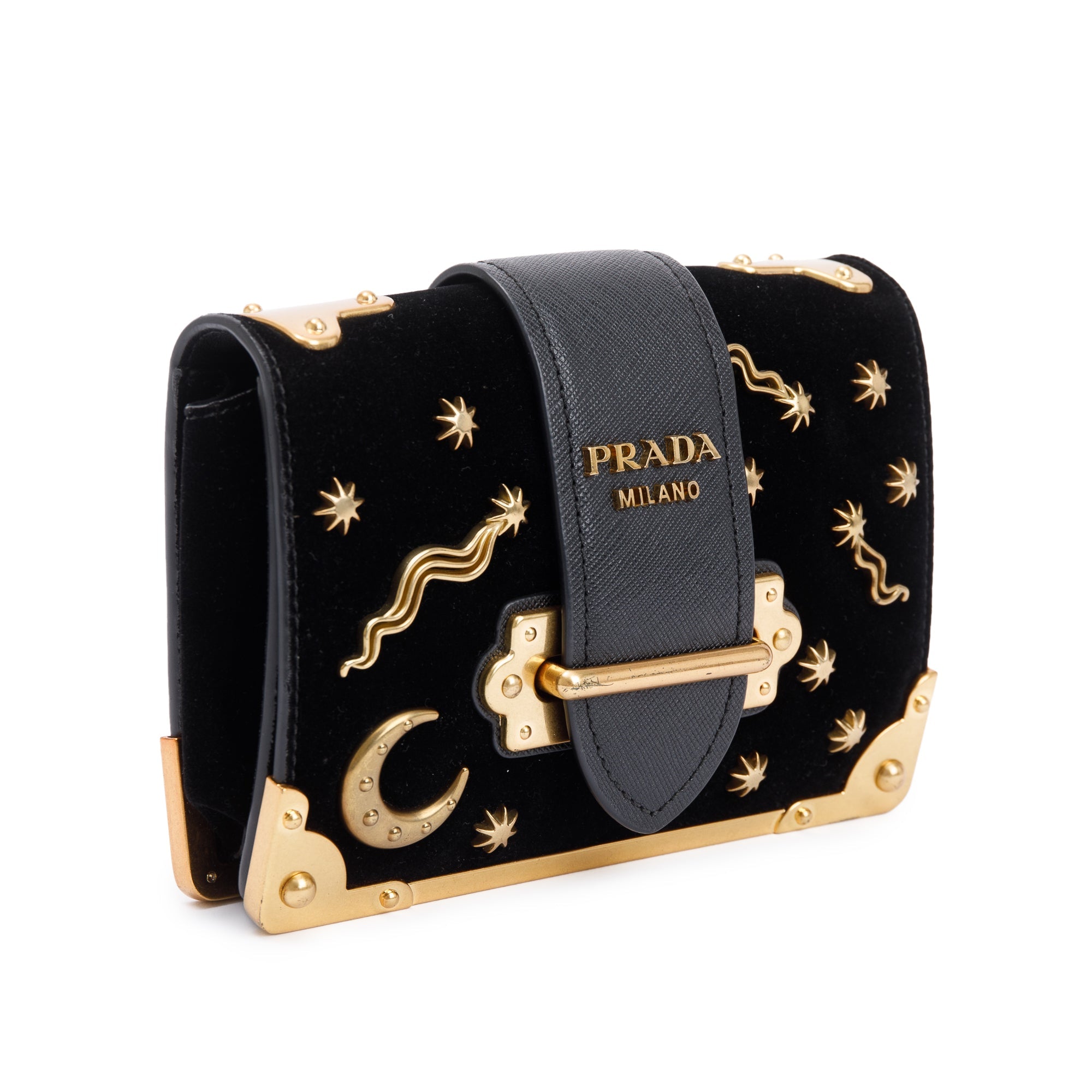 Prada Black Velvet Saffiano Astrology Cahier Bag
